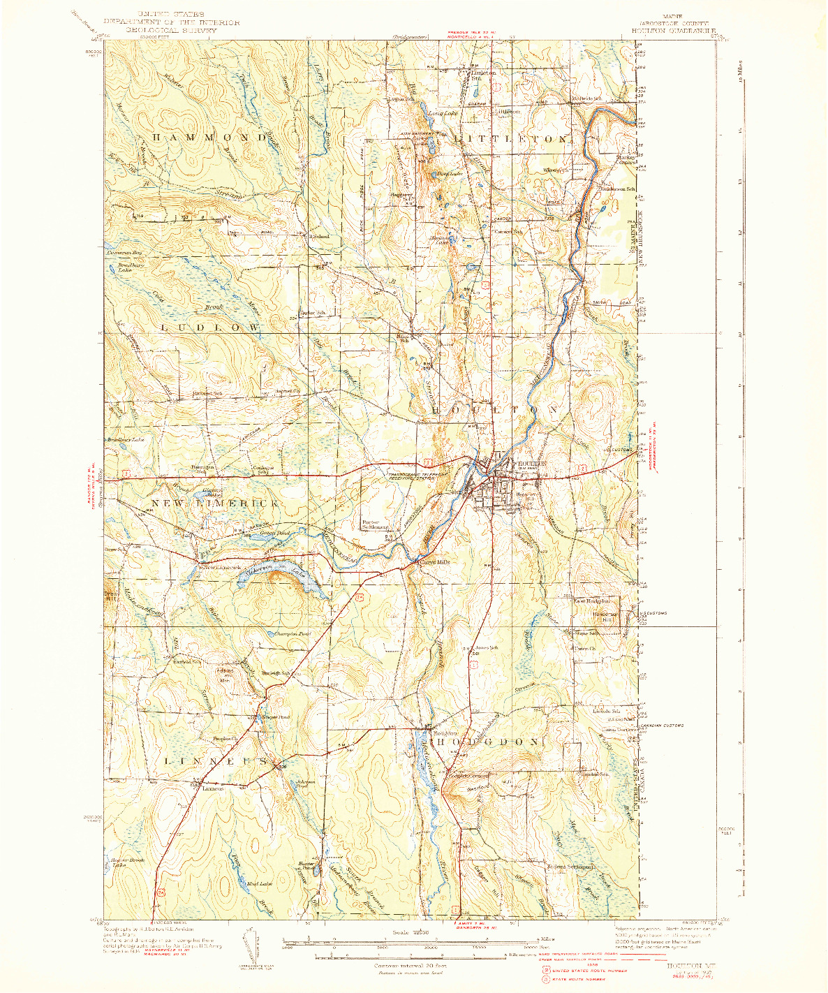 USGS 1:62500-SCALE QUADRANGLE FOR HOULTON, ME 1938
