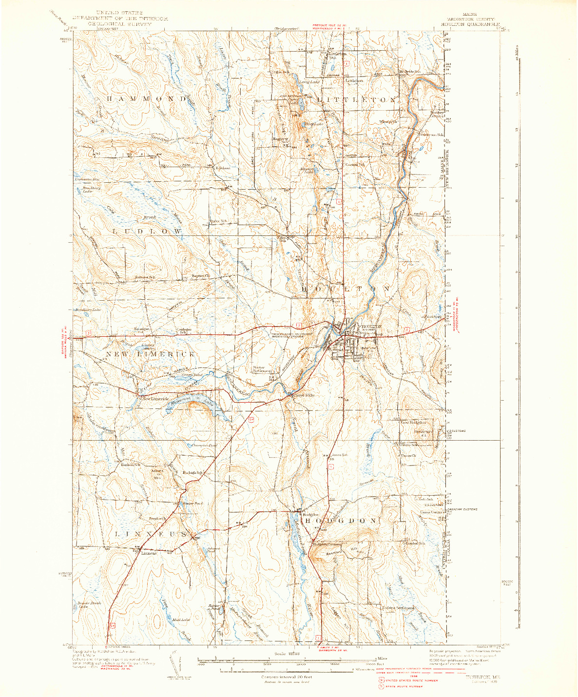 USGS 1:62500-SCALE QUADRANGLE FOR HOULTON, ME 1938
