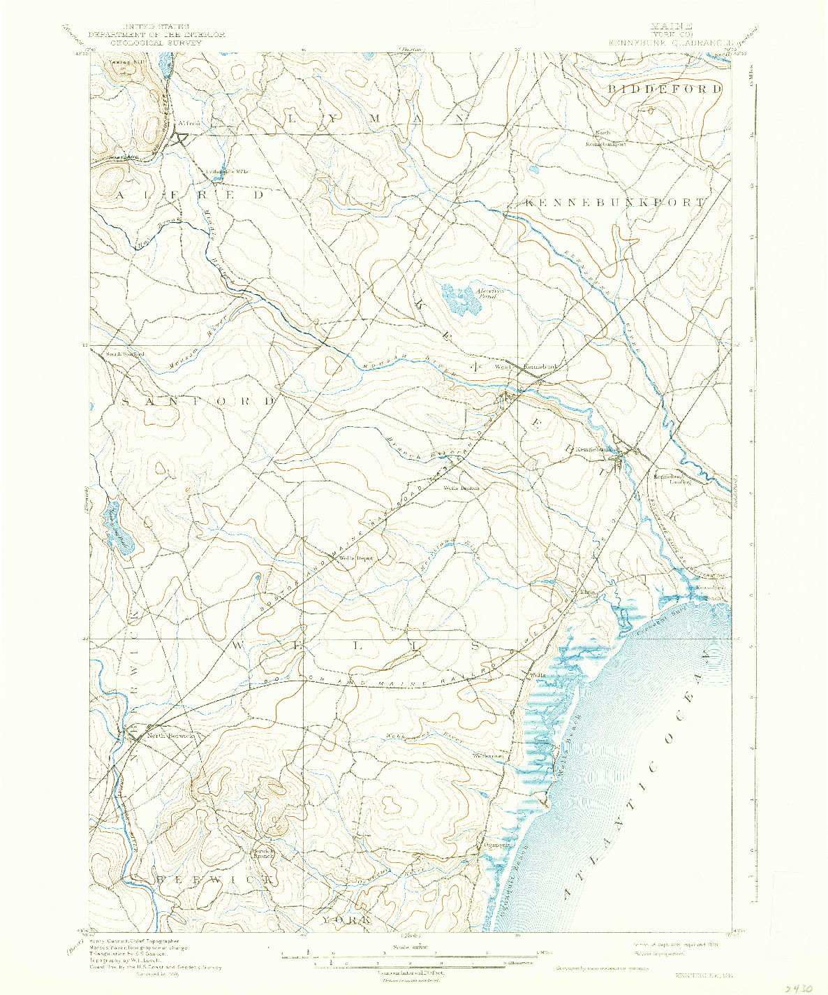 USGS 1:62500-SCALE QUADRANGLE FOR KENNEBUNK, ME 1898