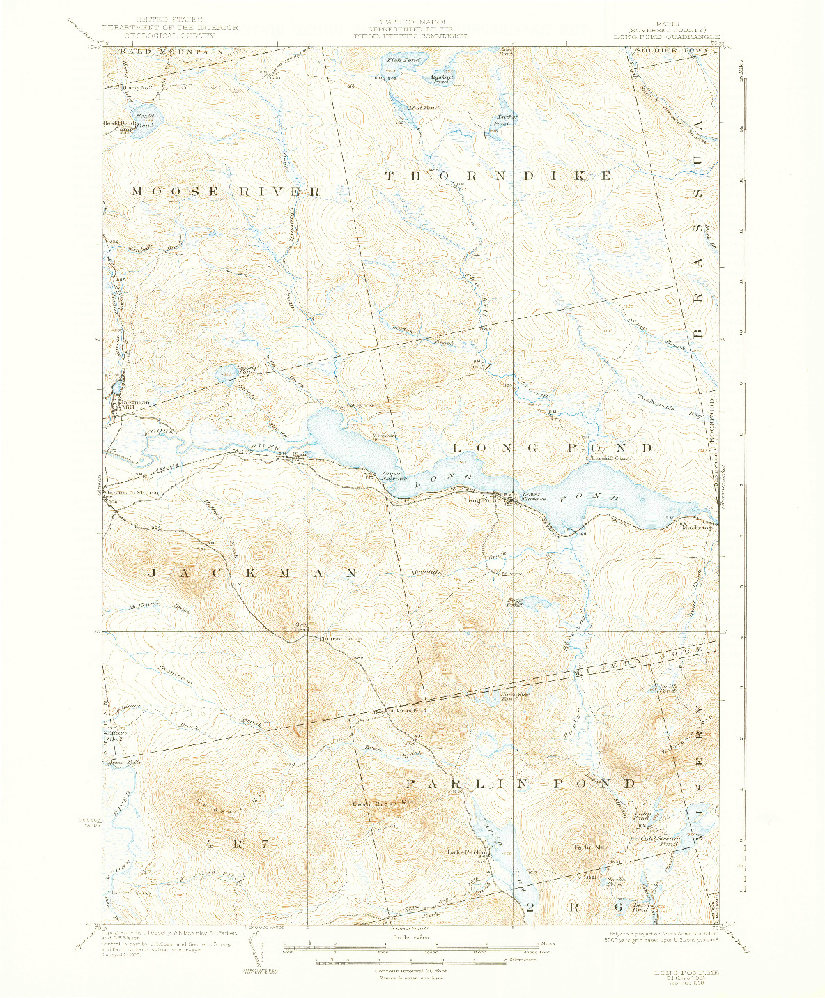USGS 1:62500-SCALE QUADRANGLE FOR LONG POND, ME 1924