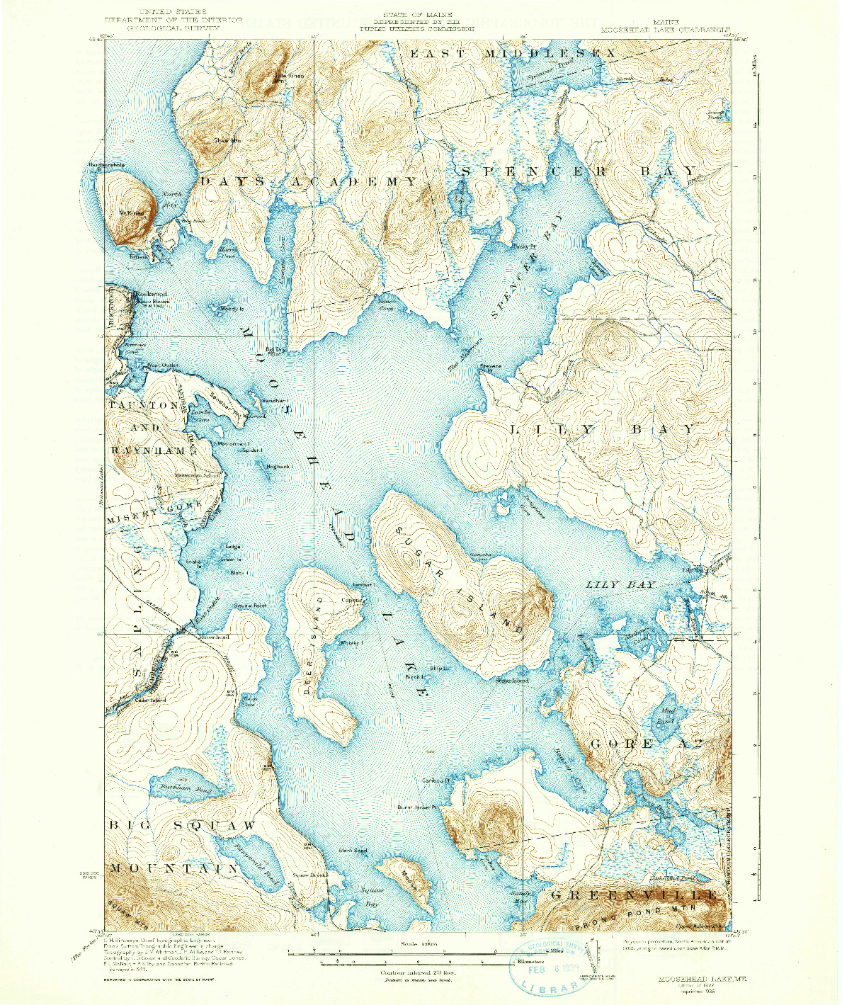 USGS 1:62500-SCALE QUADRANGLE FOR MOOSEHEAD LAKE, ME 1922