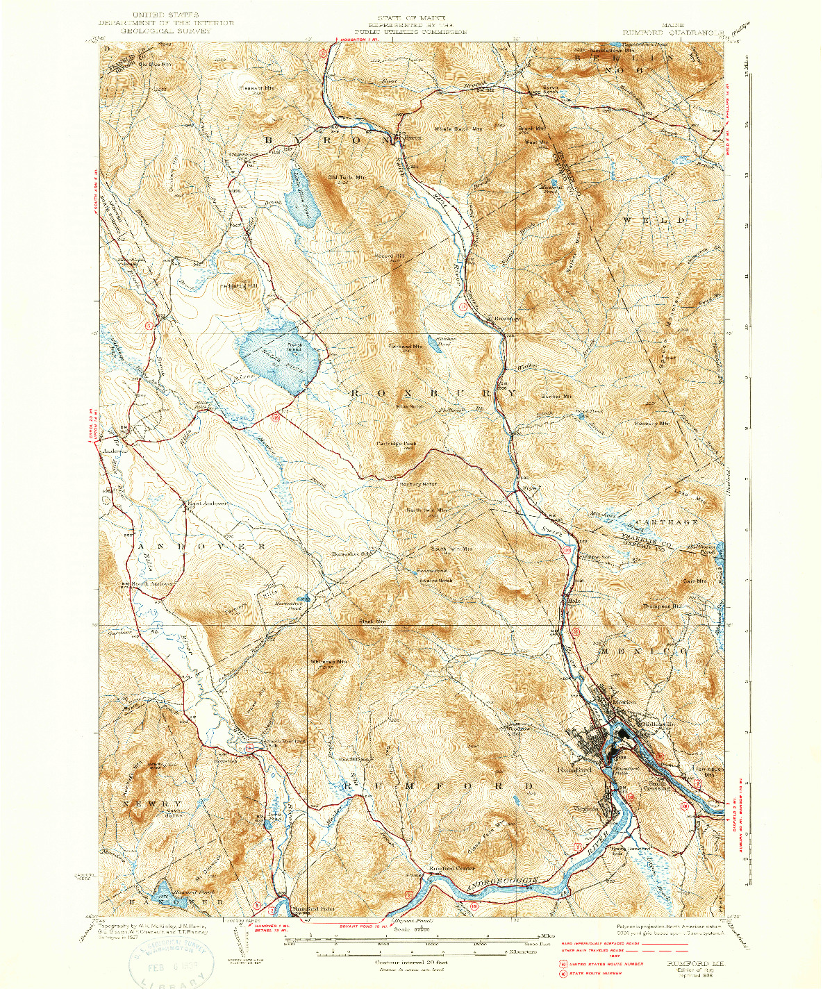 USGS 1:62500-SCALE QUADRANGLE FOR RUMFORD, ME 1930