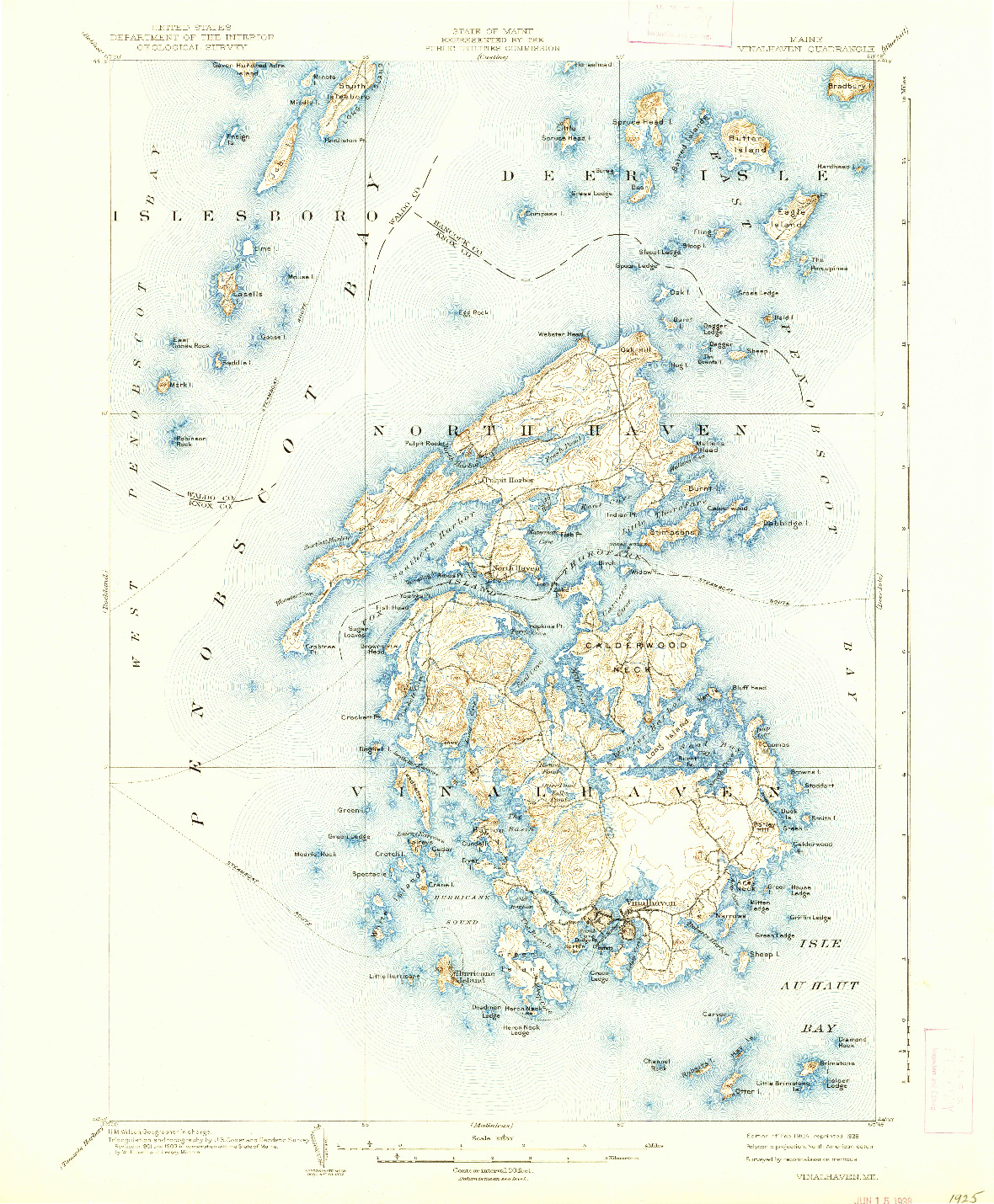 USGS 1:62500-SCALE QUADRANGLE FOR VINALHAVEN, ME 1904