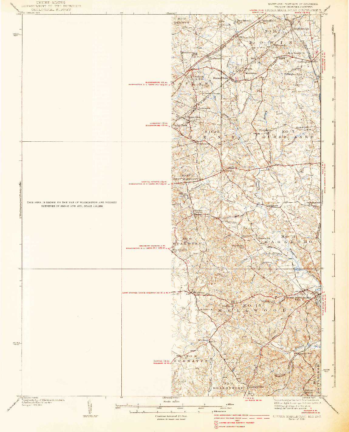 USGS 1:62500-SCALE QUADRANGLE FOR UPPER MARLBORO, MD 1938