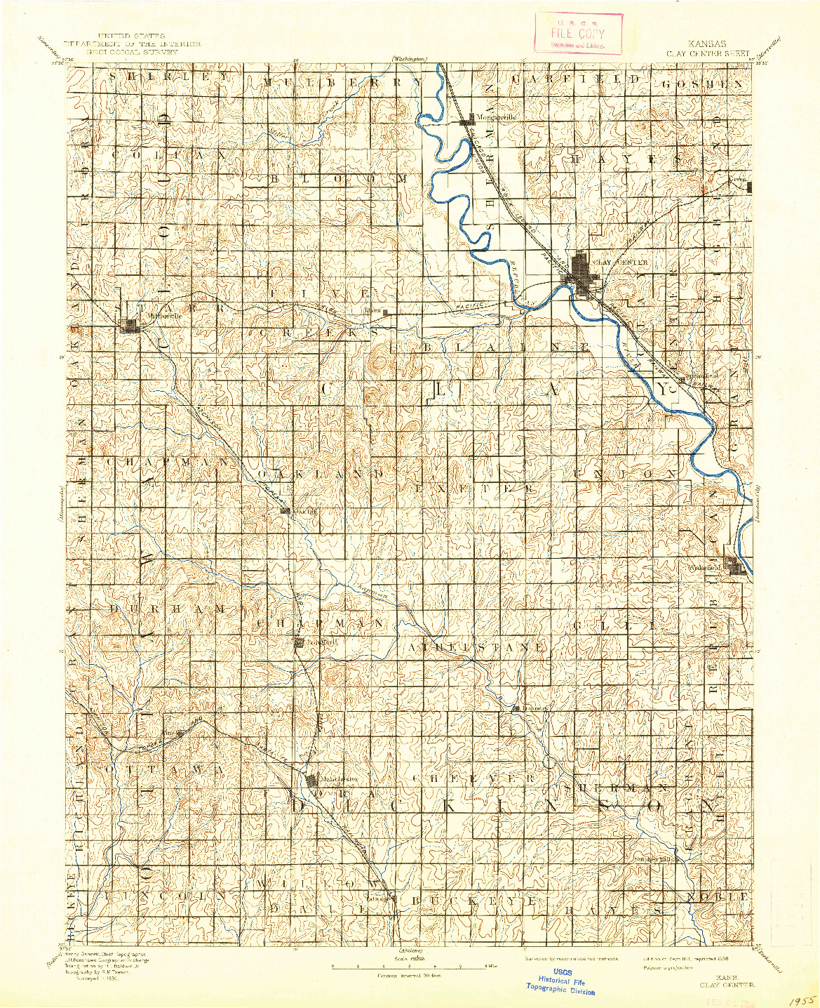 USGS 1:125000-SCALE QUADRANGLE FOR CLAY CENTER, KS 1891