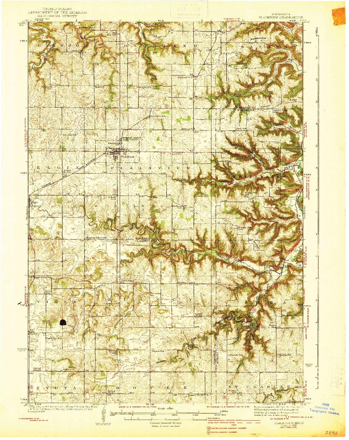 USGS 1:62500-SCALE QUADRANGLE FOR PLAINVIEW, MN 1938