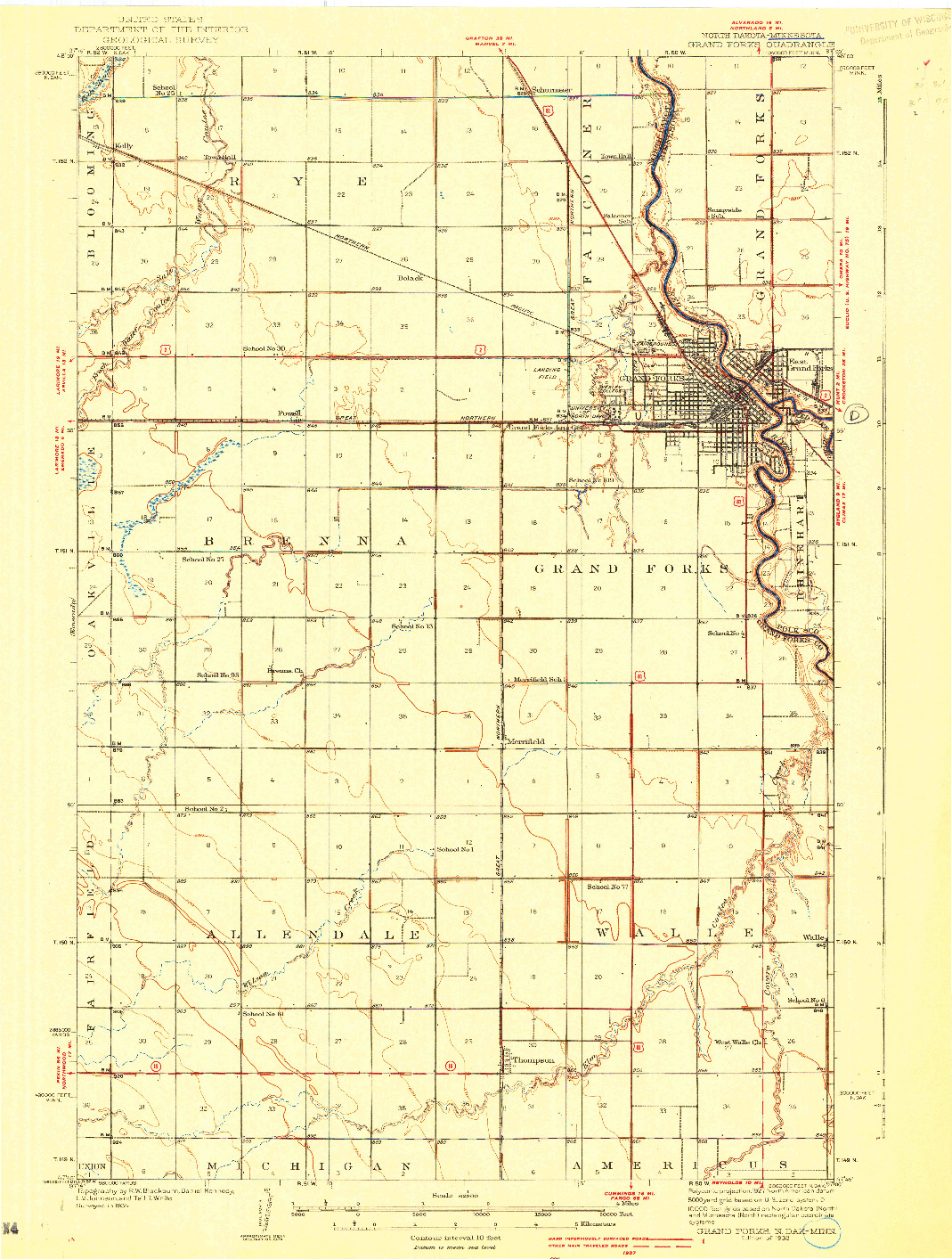 USGS 1:62500-SCALE QUADRANGLE FOR GRAND FORKS, ND 1938