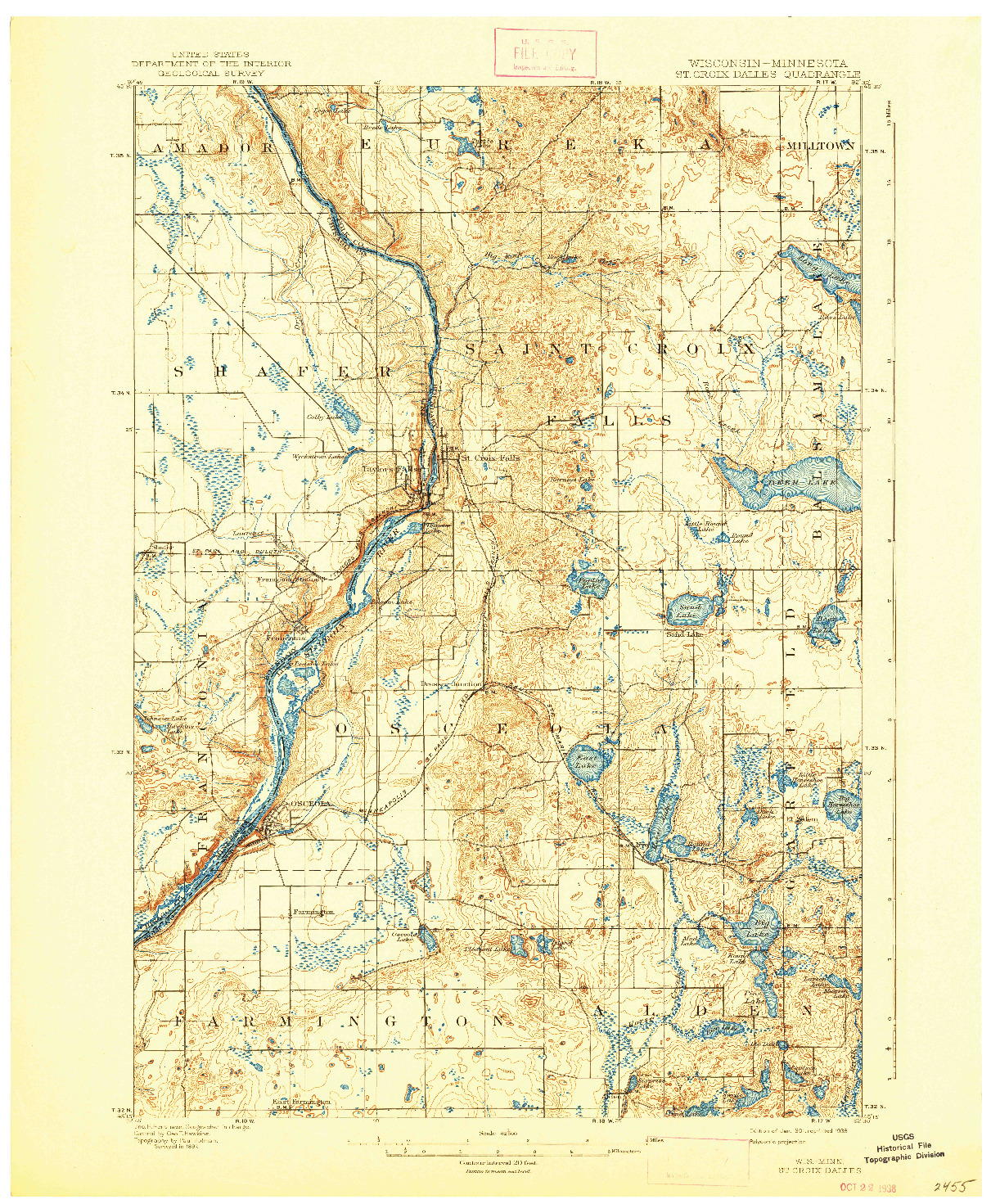 USGS 1:62500-SCALE QUADRANGLE FOR ST CROIX DALLES, WI 1901