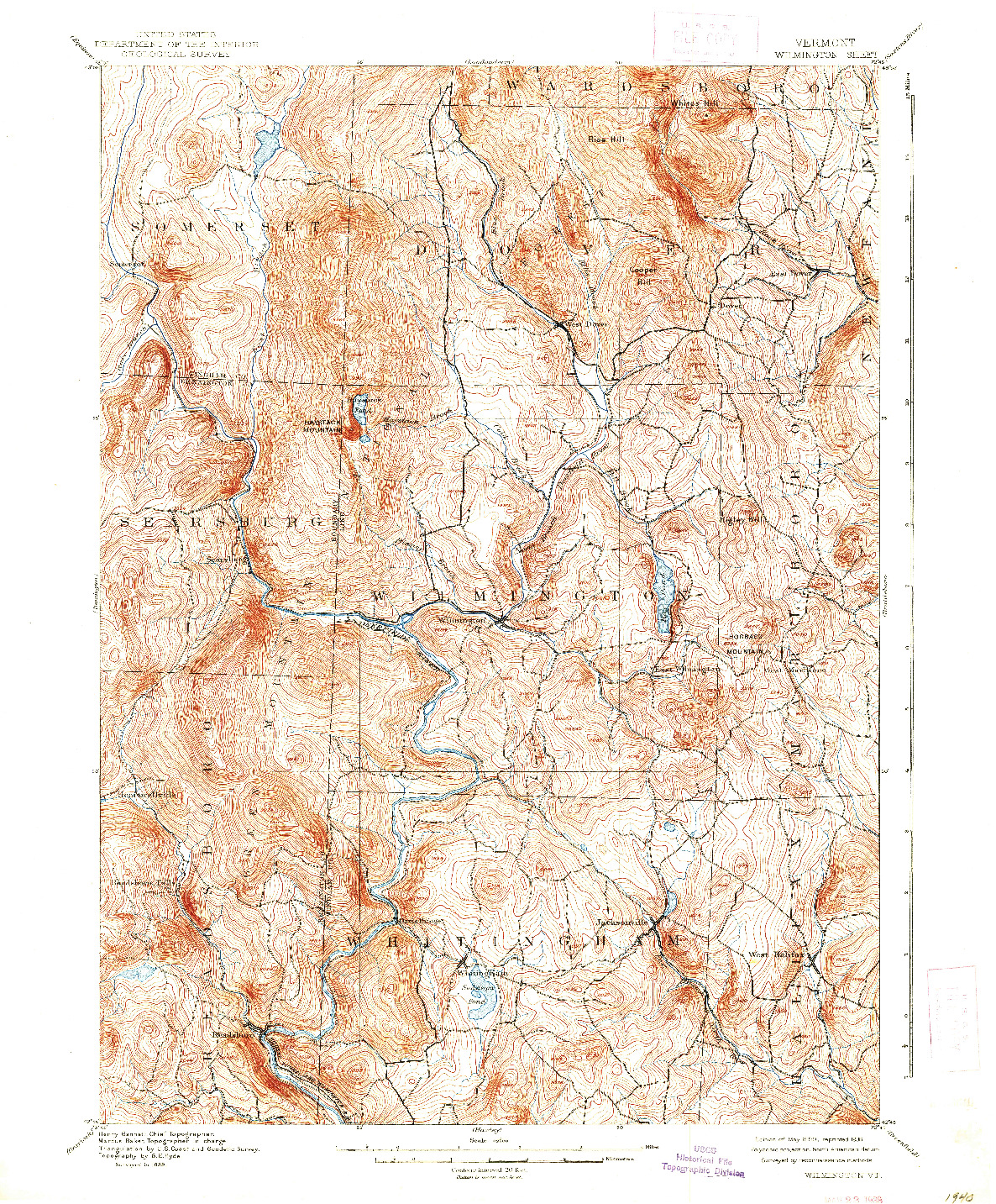 USGS 1:62500-SCALE QUADRANGLE FOR WILMINGTON, VT 1899