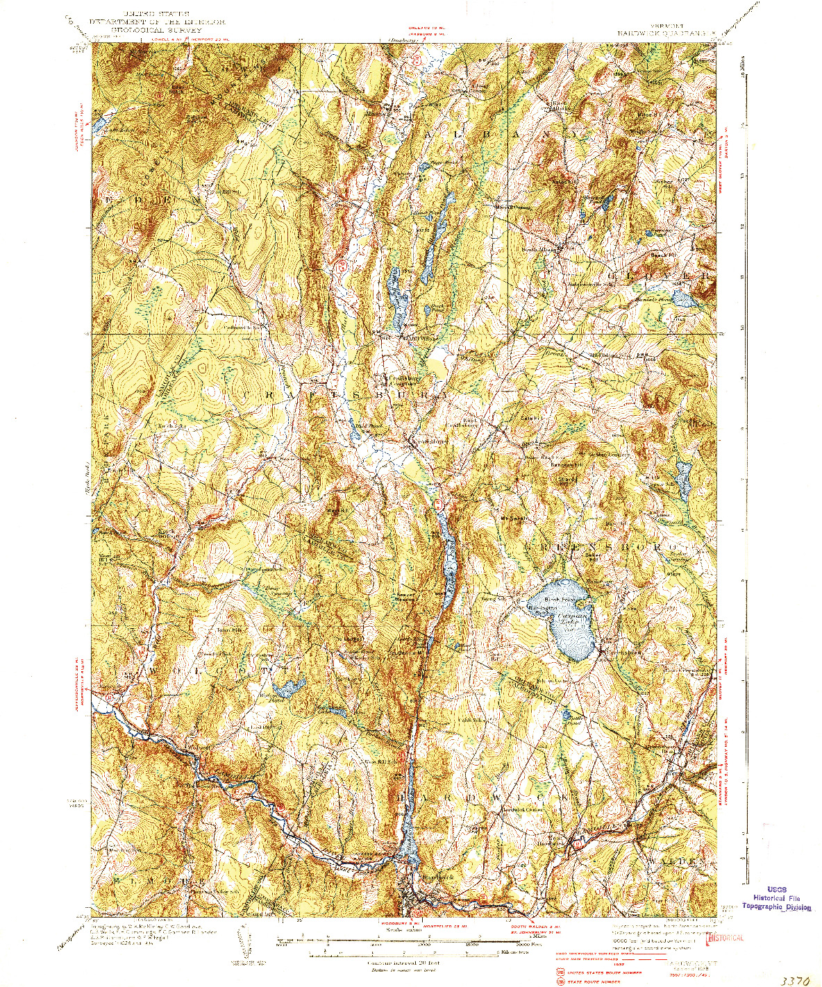 USGS 1:62500-SCALE QUADRANGLE FOR HARDWICK, VT 1928