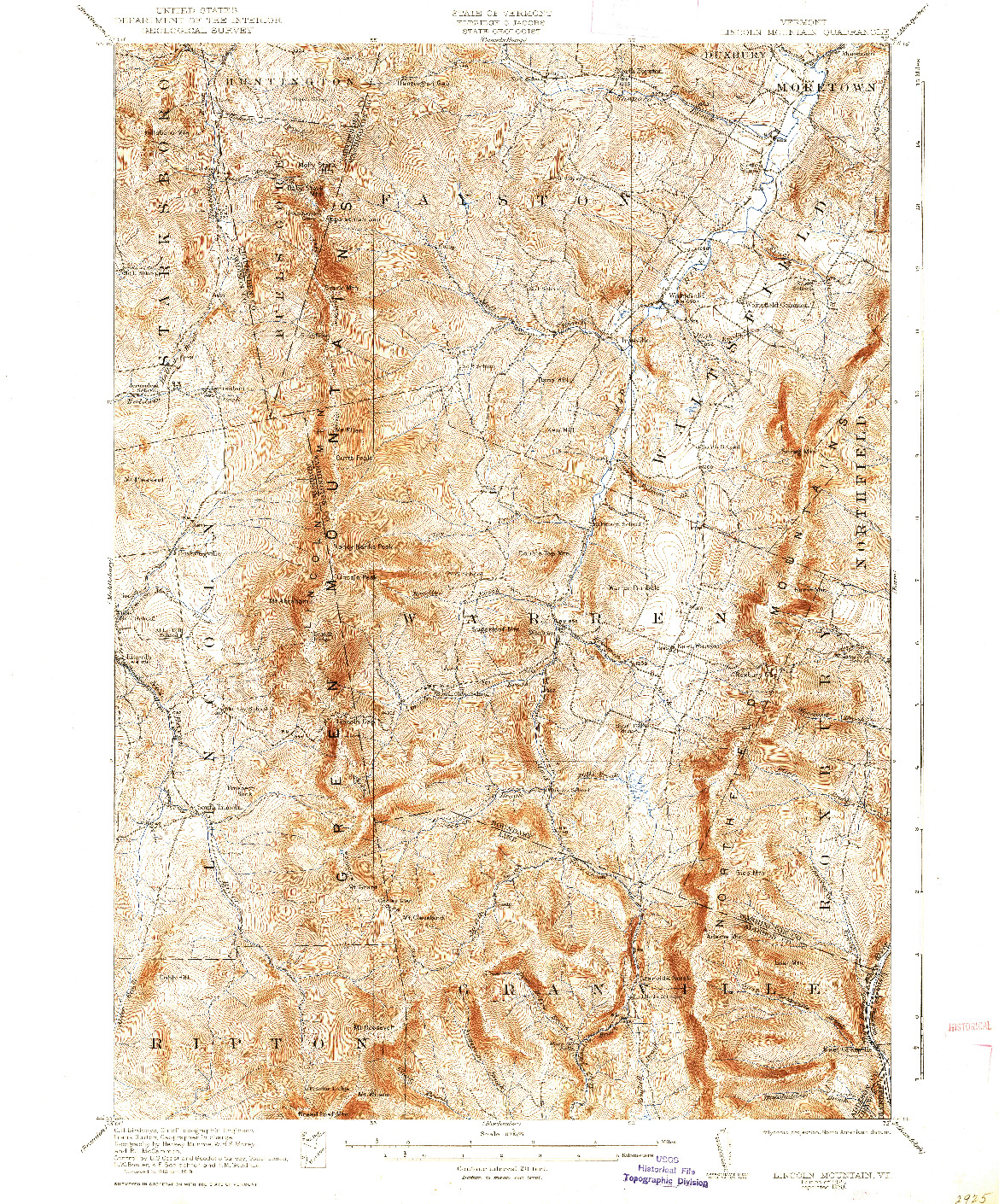 USGS 1:62500-SCALE QUADRANGLE FOR LINCOLN MOUNTAIN, VT 1921