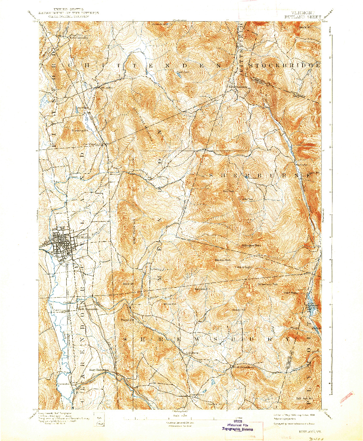 USGS 1:62500-SCALE QUADRANGLE FOR RUTLAND, VT 1893