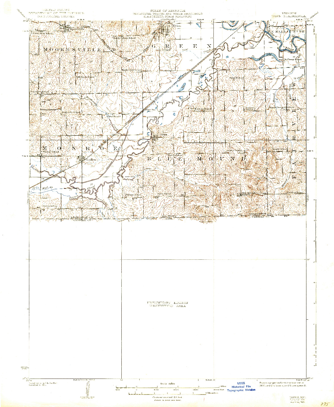 USGS 1:62500-SCALE QUADRANGLE FOR DAWN, MO 1924