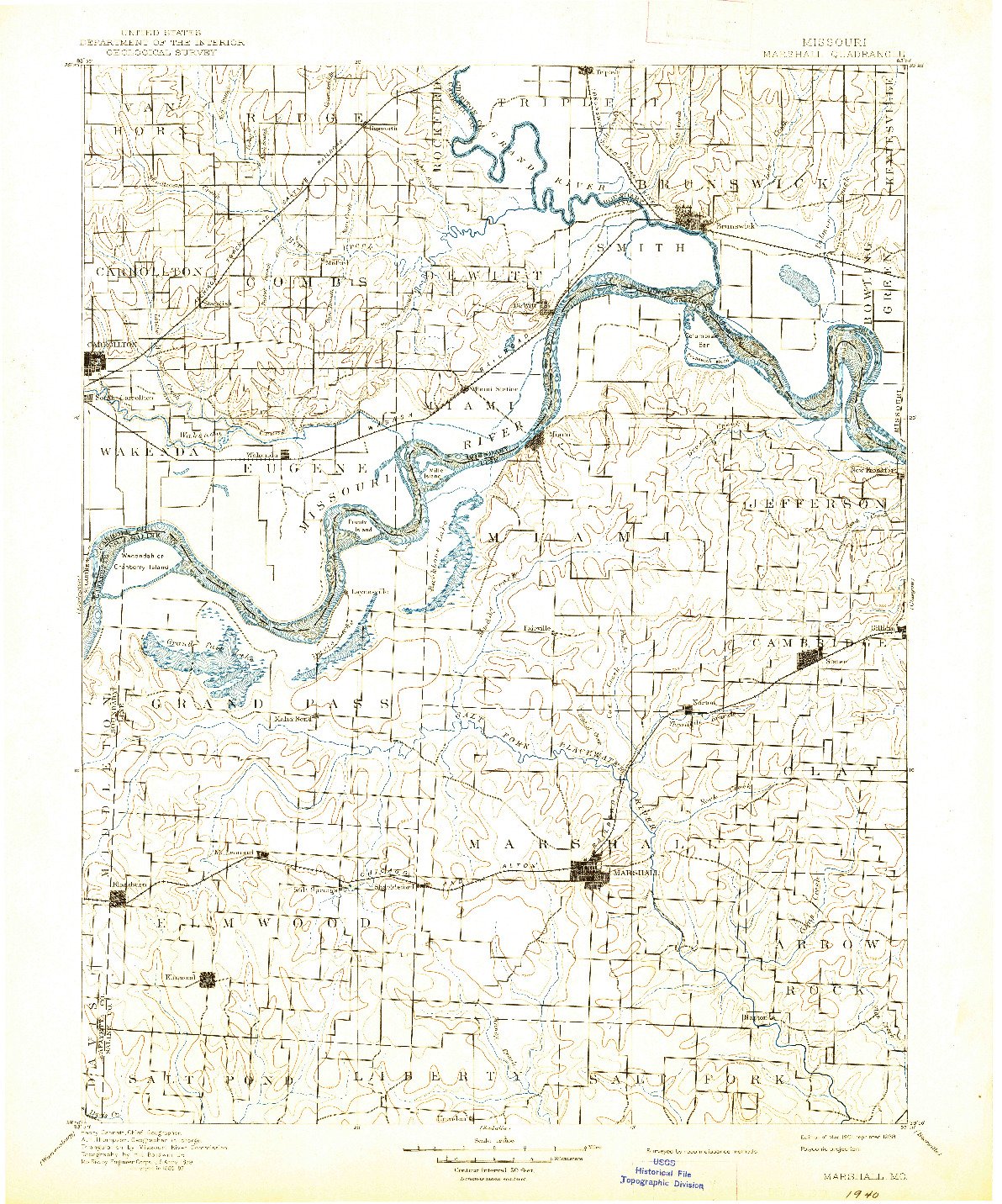 USGS 1:125000-SCALE QUADRANGLE FOR MARSHALL, MO 1901