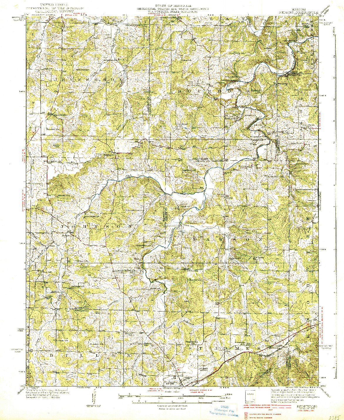 USGS 1:62500-SCALE QUADRANGLE FOR REDBIRD, MO 1938