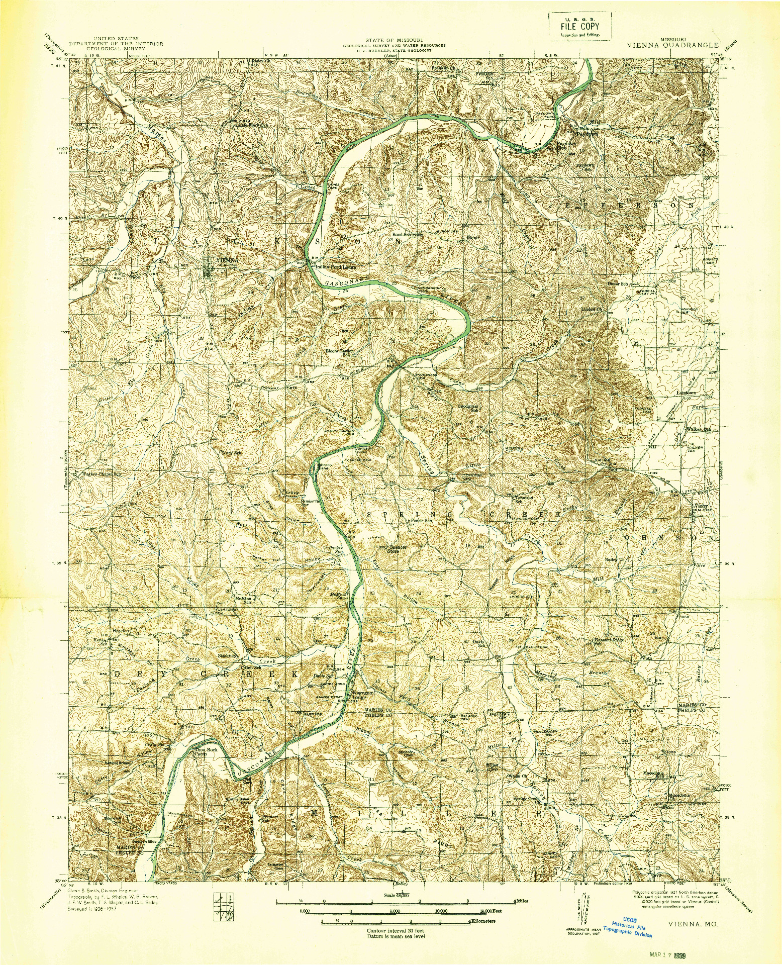 USGS 1:48000-SCALE QUADRANGLE FOR VIENNA, MO 1938