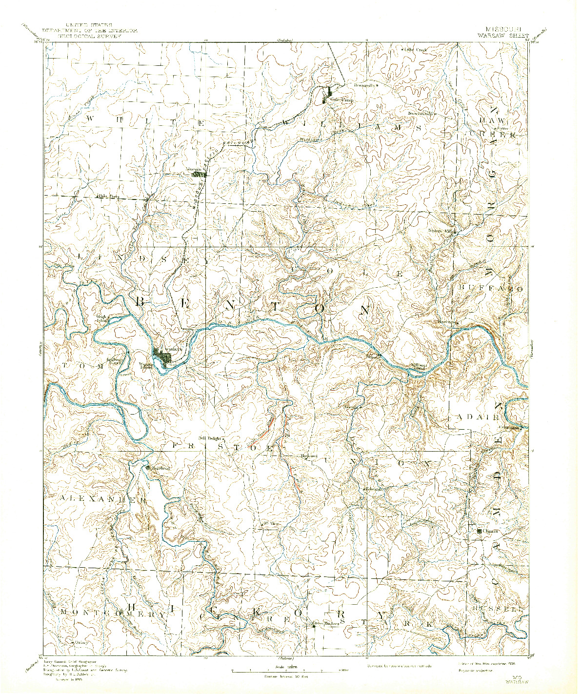 USGS 1:125000-SCALE QUADRANGLE FOR WARSAW, MO 1894