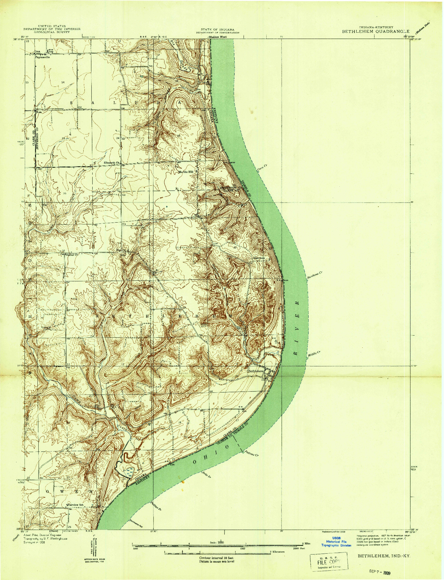 USGS 1:24000-SCALE QUADRANGLE FOR BETHLEHEM, IN 1939