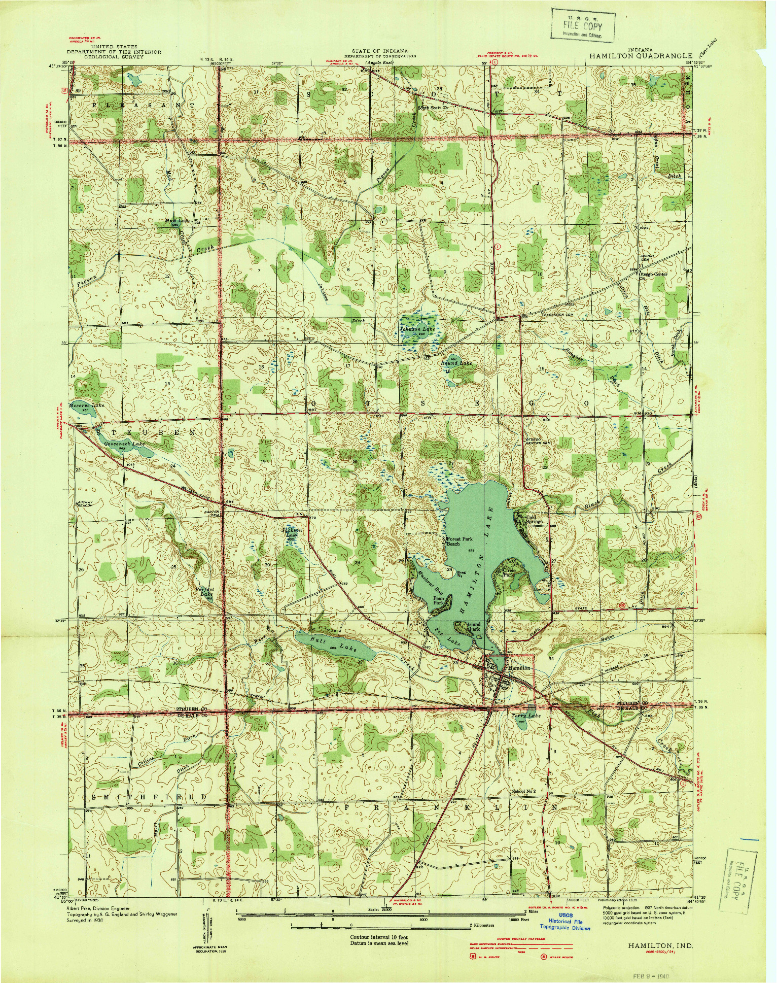 USGS 1:24000-SCALE QUADRANGLE FOR HAMILTON, IN 1939
