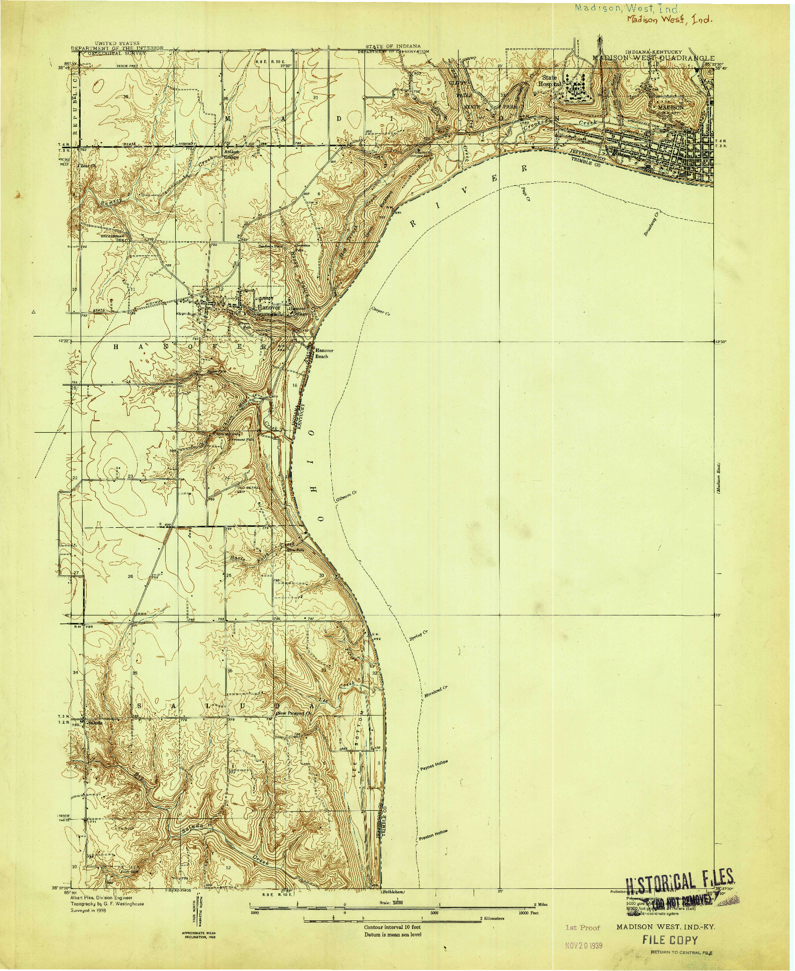 USGS 1:24000-SCALE QUADRANGLE FOR MADISON WEST, IN 1939
