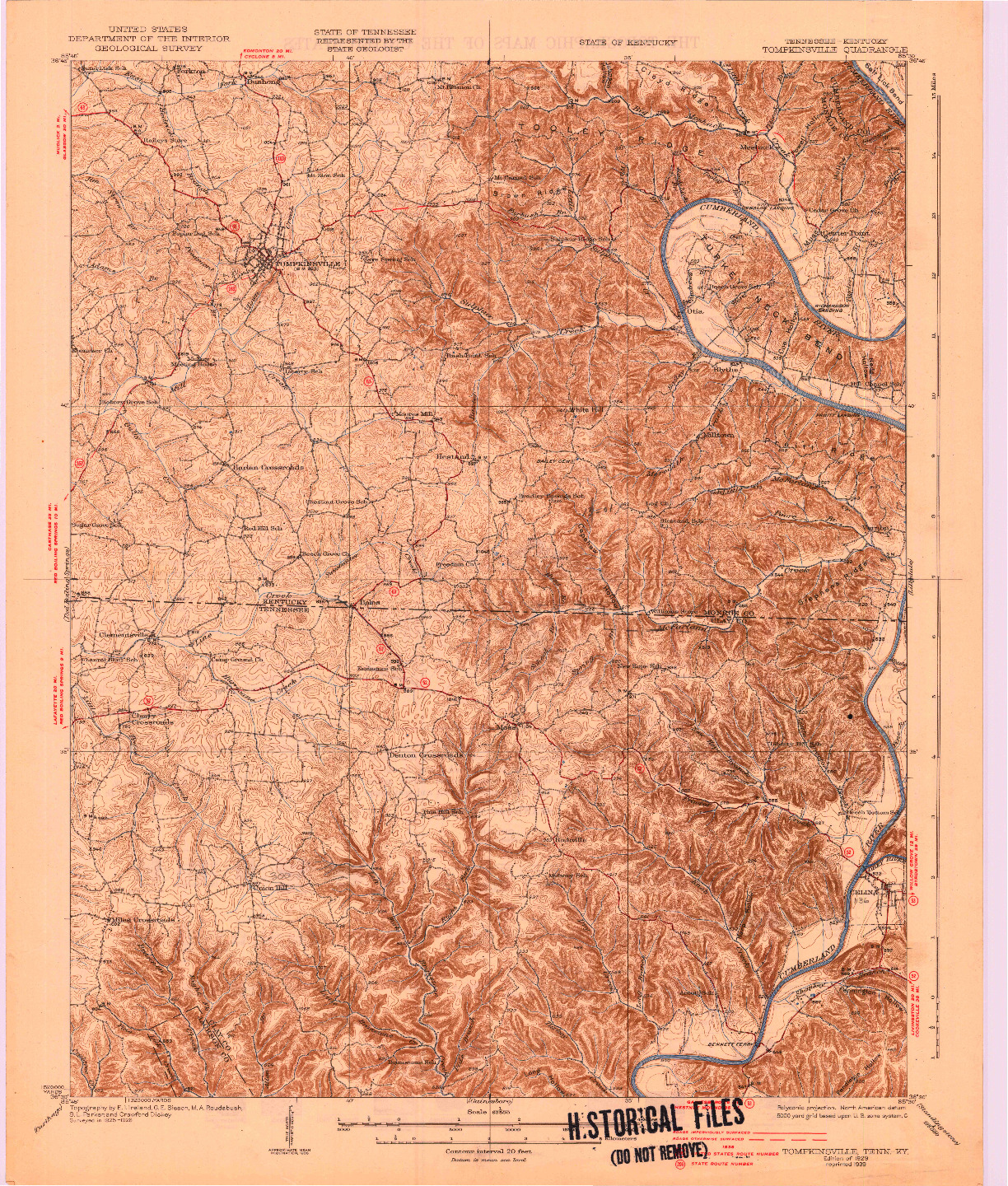 USGS 1:62500-SCALE QUADRANGLE FOR TOMPKINSVILLE, KY 1929