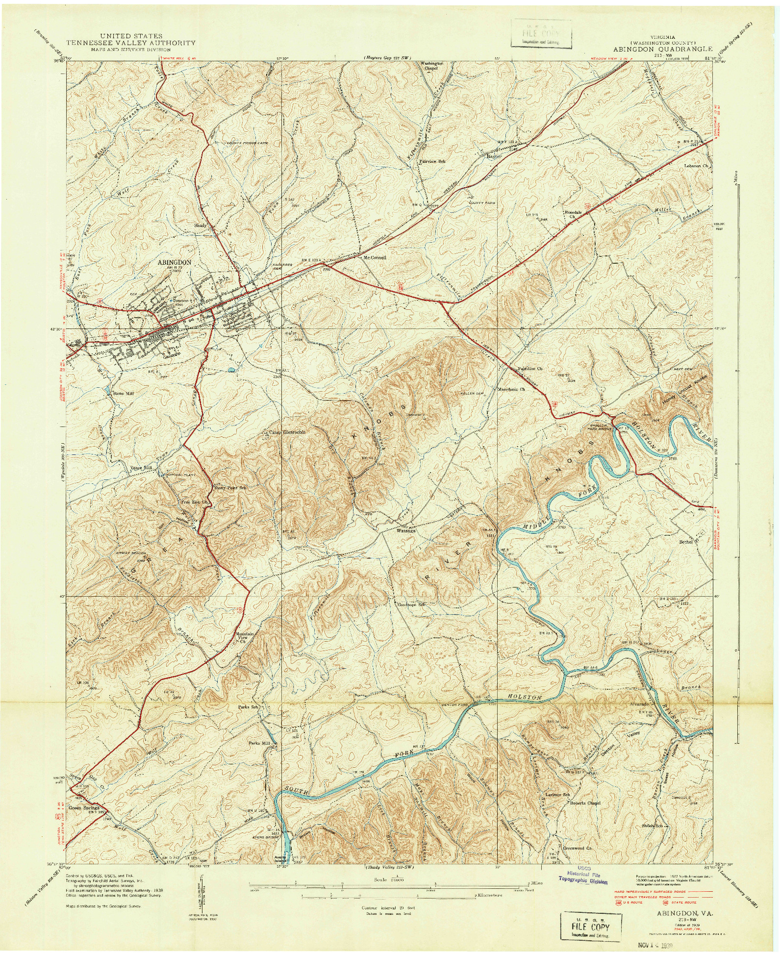USGS 1:24000-SCALE QUADRANGLE FOR ABINGDON, VA 1939