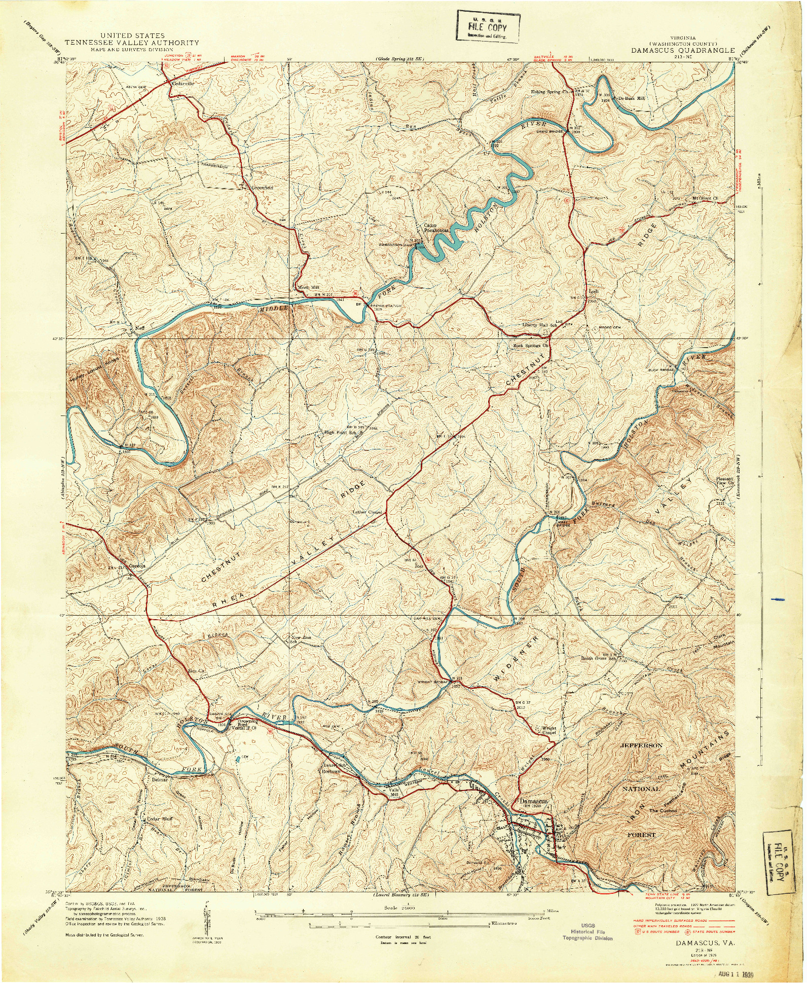 USGS 1:24000-SCALE QUADRANGLE FOR DAMASCUS, VA 1939