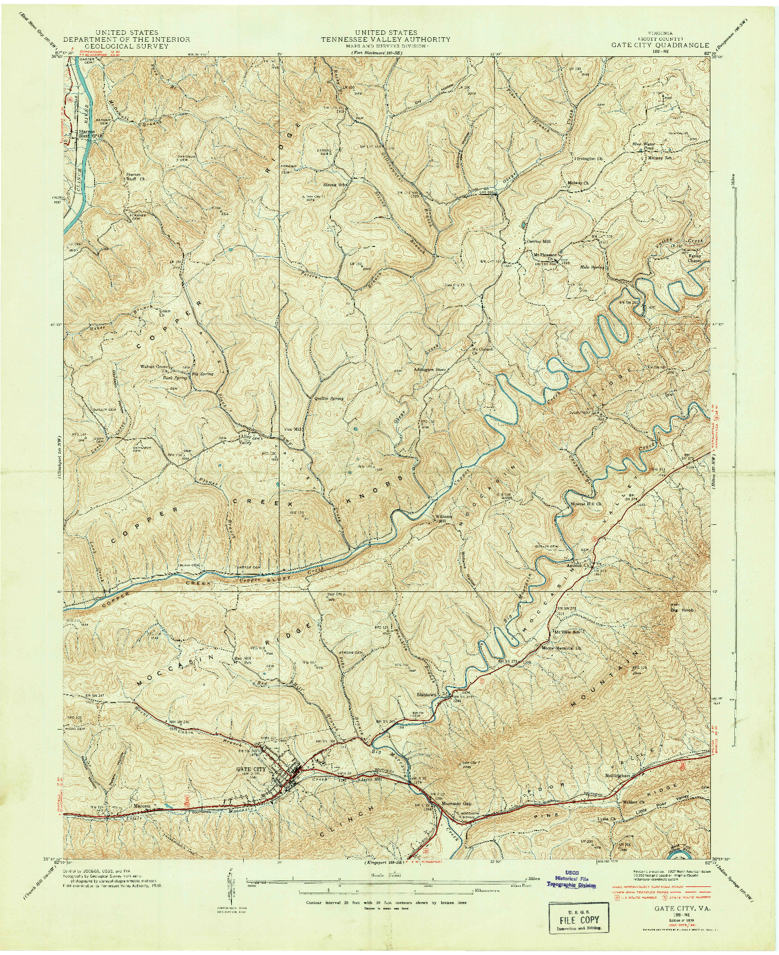 USGS 1:24000-SCALE QUADRANGLE FOR GATE CITY, VA 1939