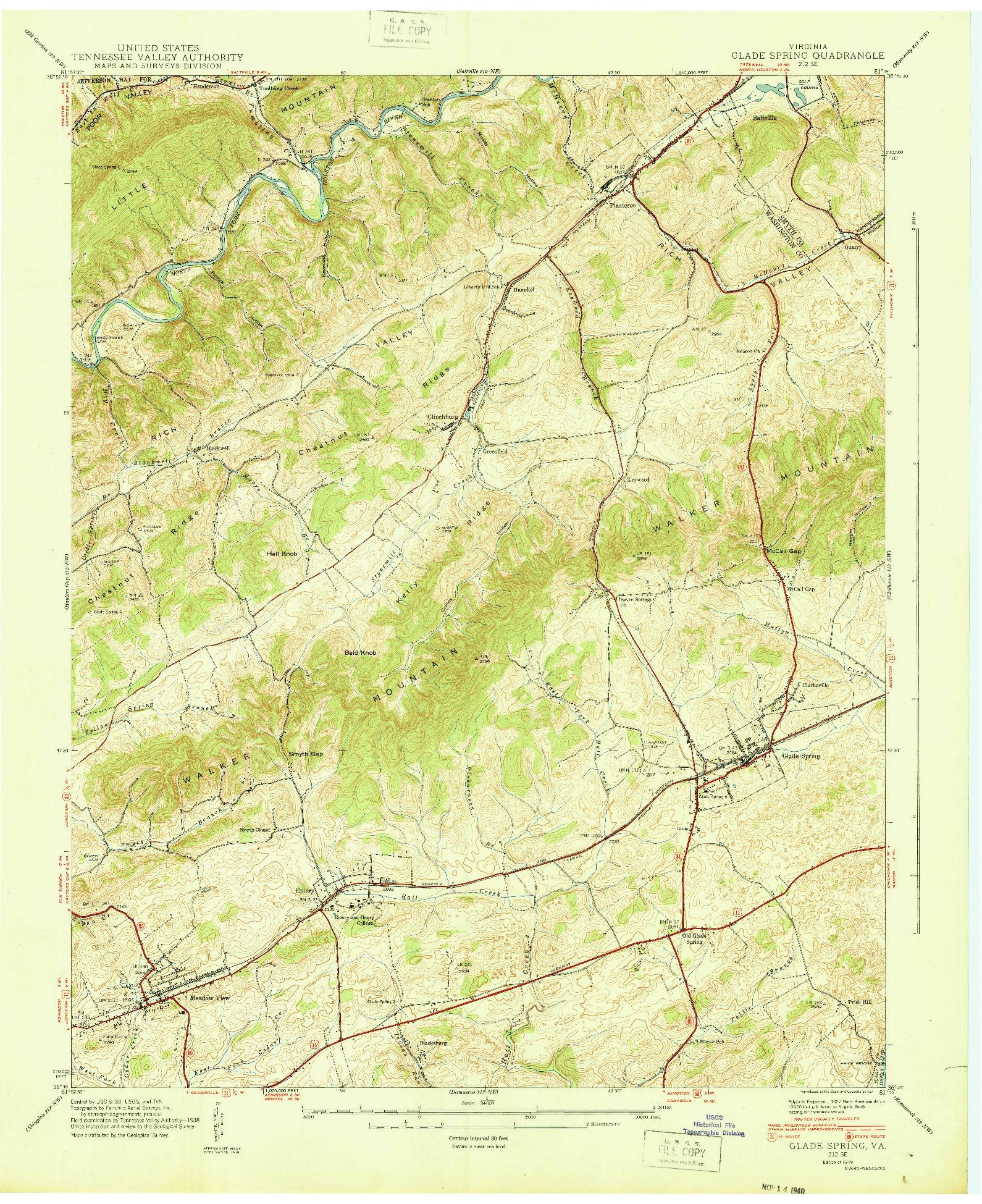 USGS 1:24000-SCALE QUADRANGLE FOR GLADE SPRING, VA 1939