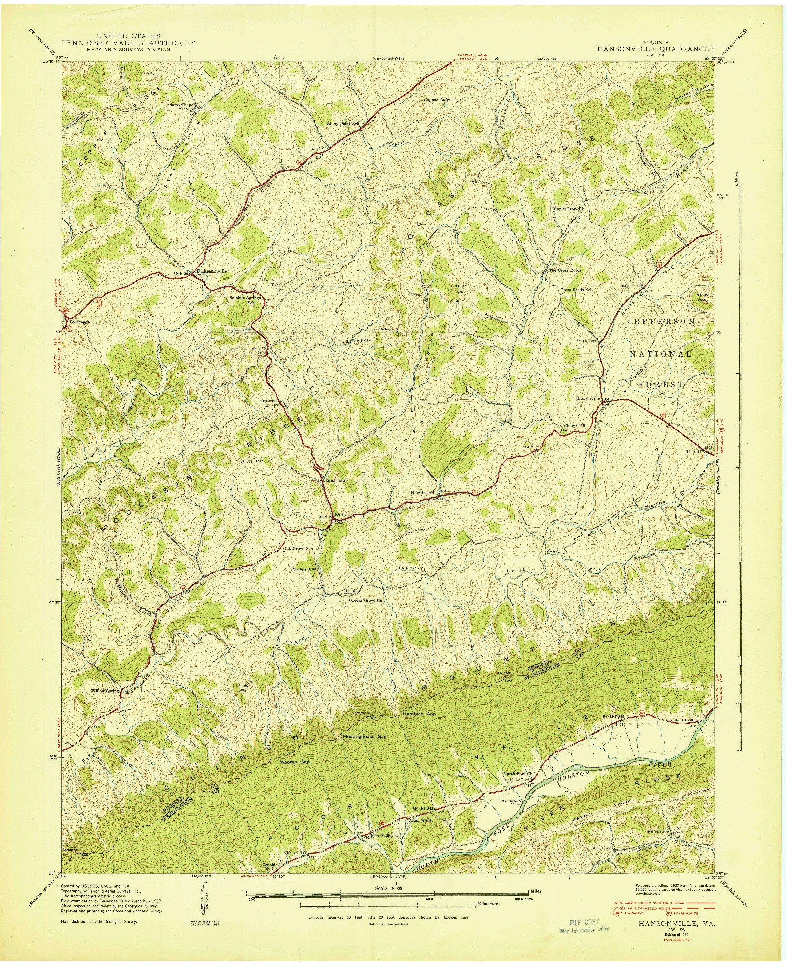 USGS 1:24000-SCALE QUADRANGLE FOR HANSONVILLE, VA 1939