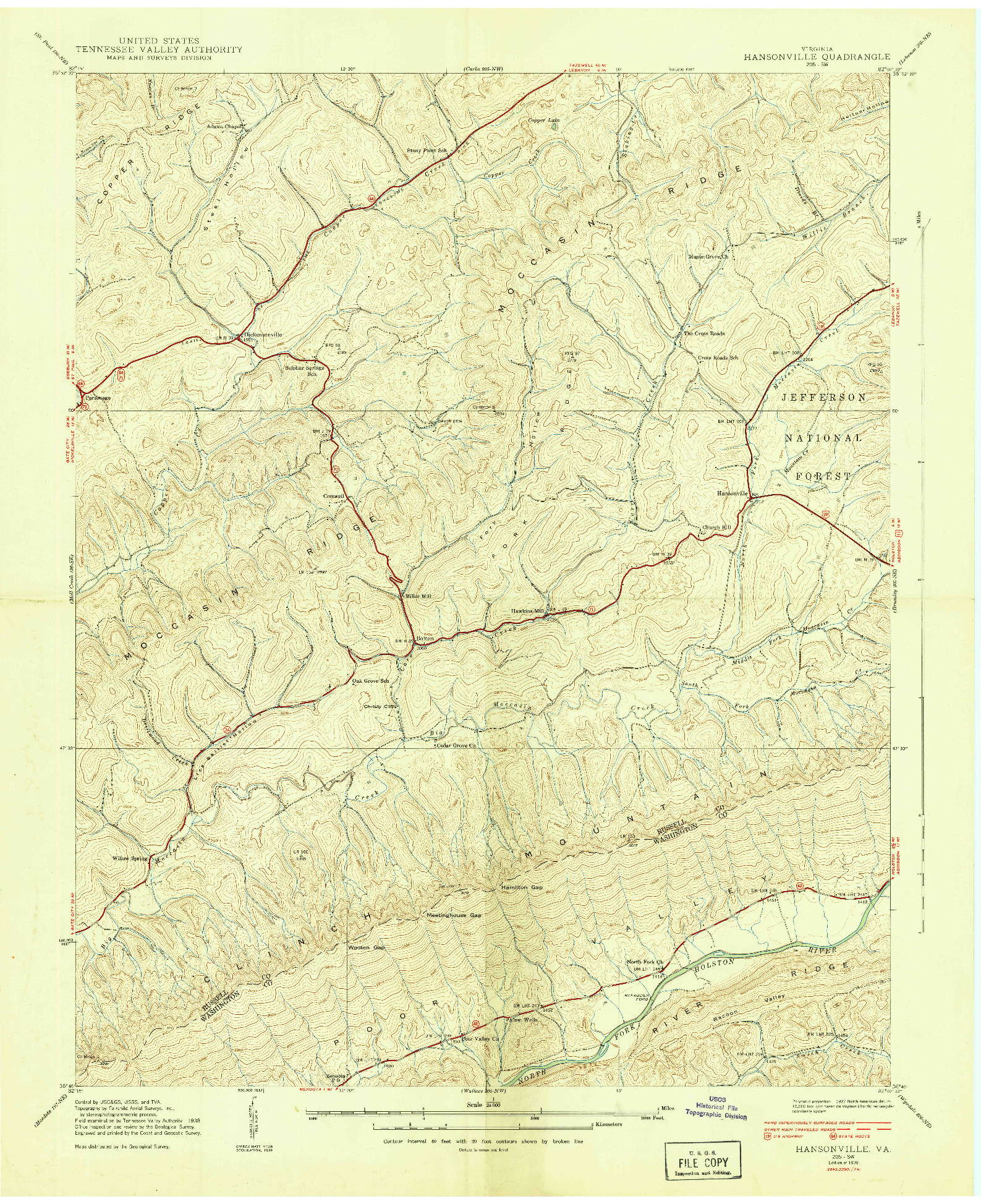 USGS 1:24000-SCALE QUADRANGLE FOR HANSONVILLE, VA 1939