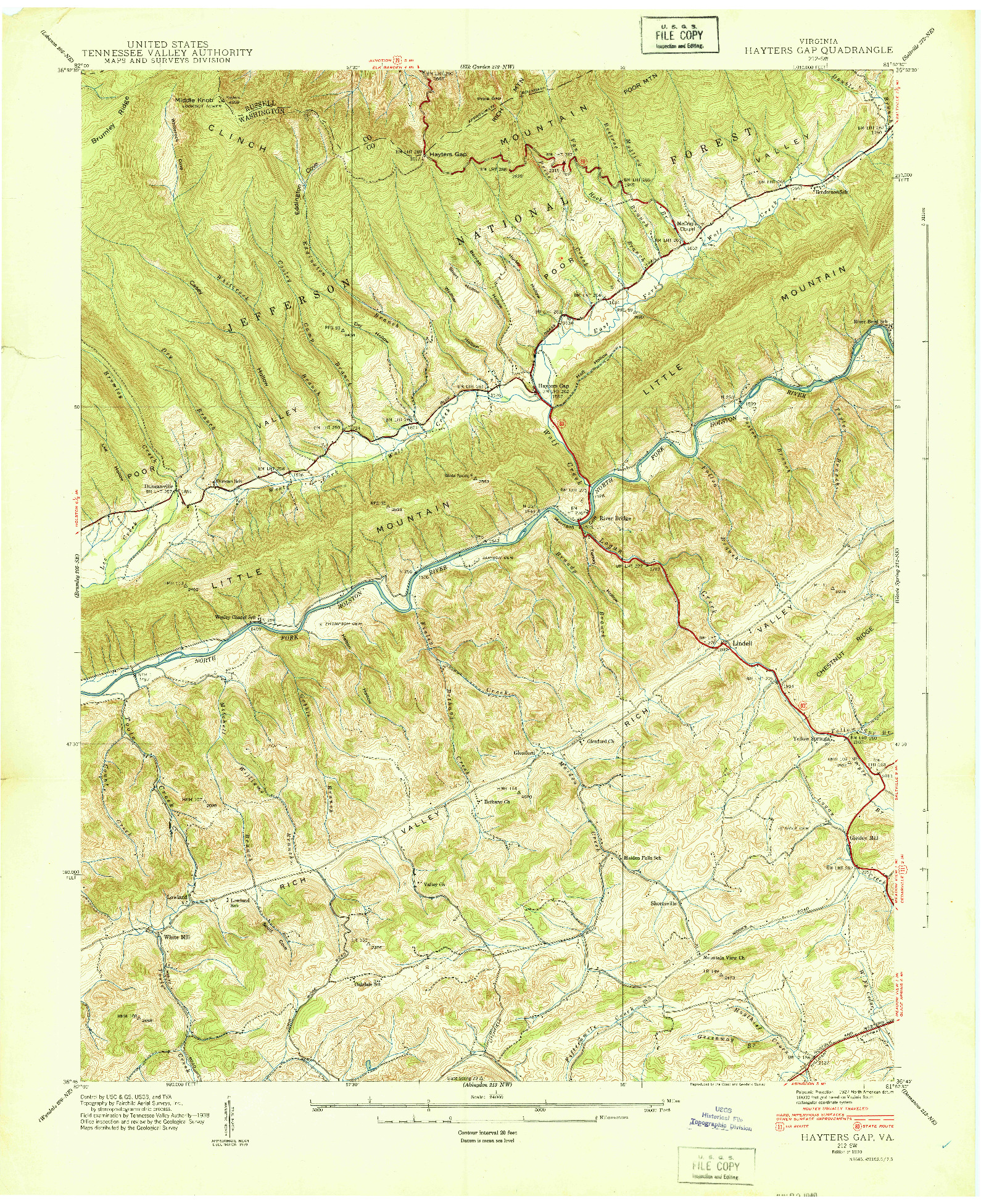 USGS 1:24000-SCALE QUADRANGLE FOR HAYTERS GAP, VA 1939