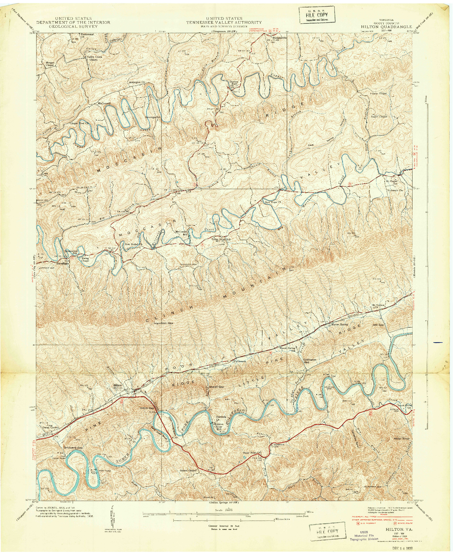 USGS 1:24000-SCALE QUADRANGLE FOR HILTON, VA 1939