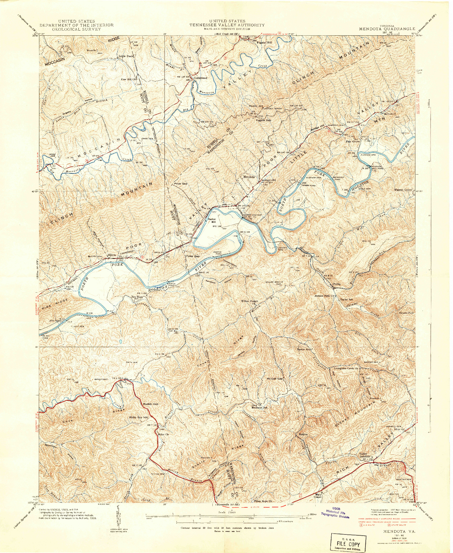 USGS 1:24000-SCALE QUADRANGLE FOR MENDOTA, VA 1939