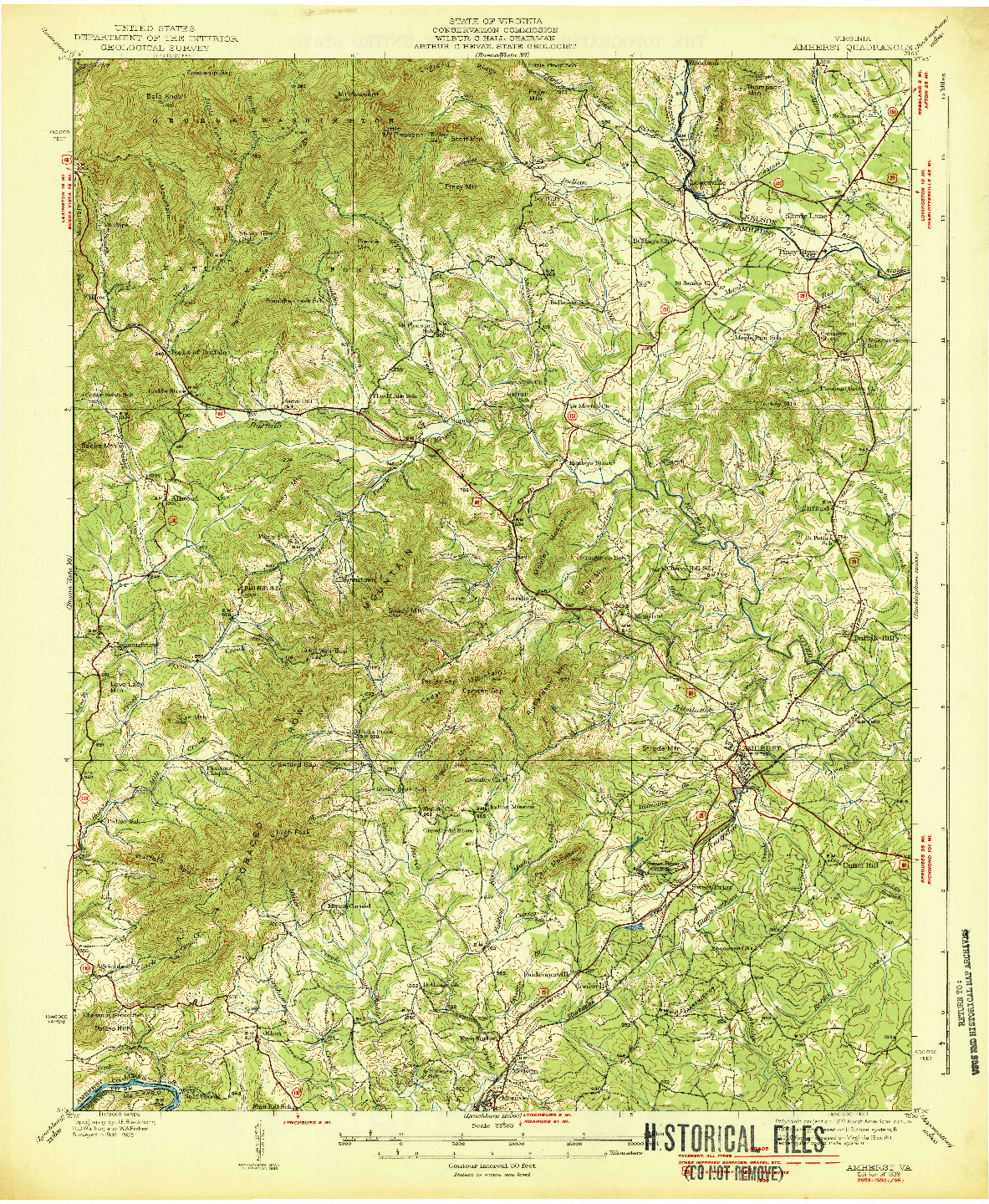 USGS 1:62500-SCALE QUADRANGLE FOR AMHERST, VA 1939