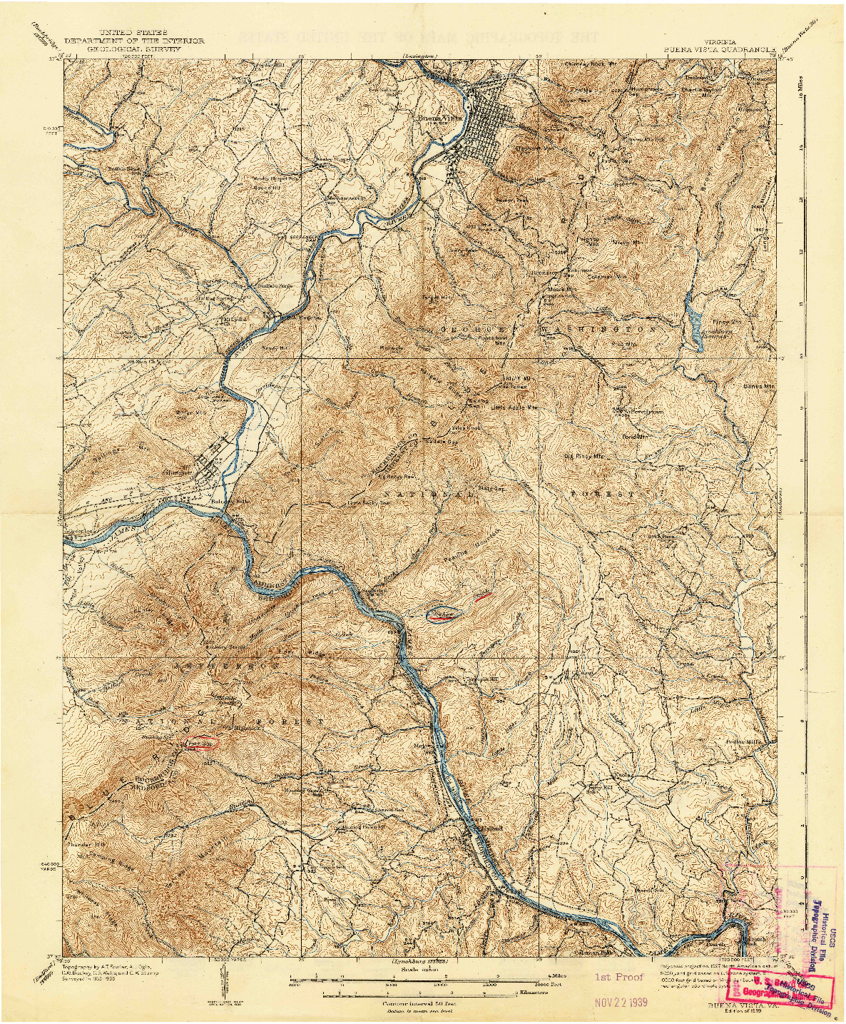 USGS 1:62500-SCALE QUADRANGLE FOR BUENA VISTA, VA 1939