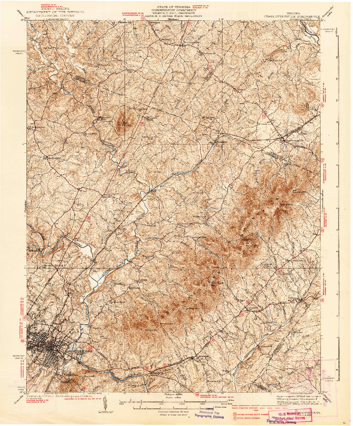 USGS 1:62500-SCALE QUADRANGLE FOR CHARLOTTESVILLE, VA 1939