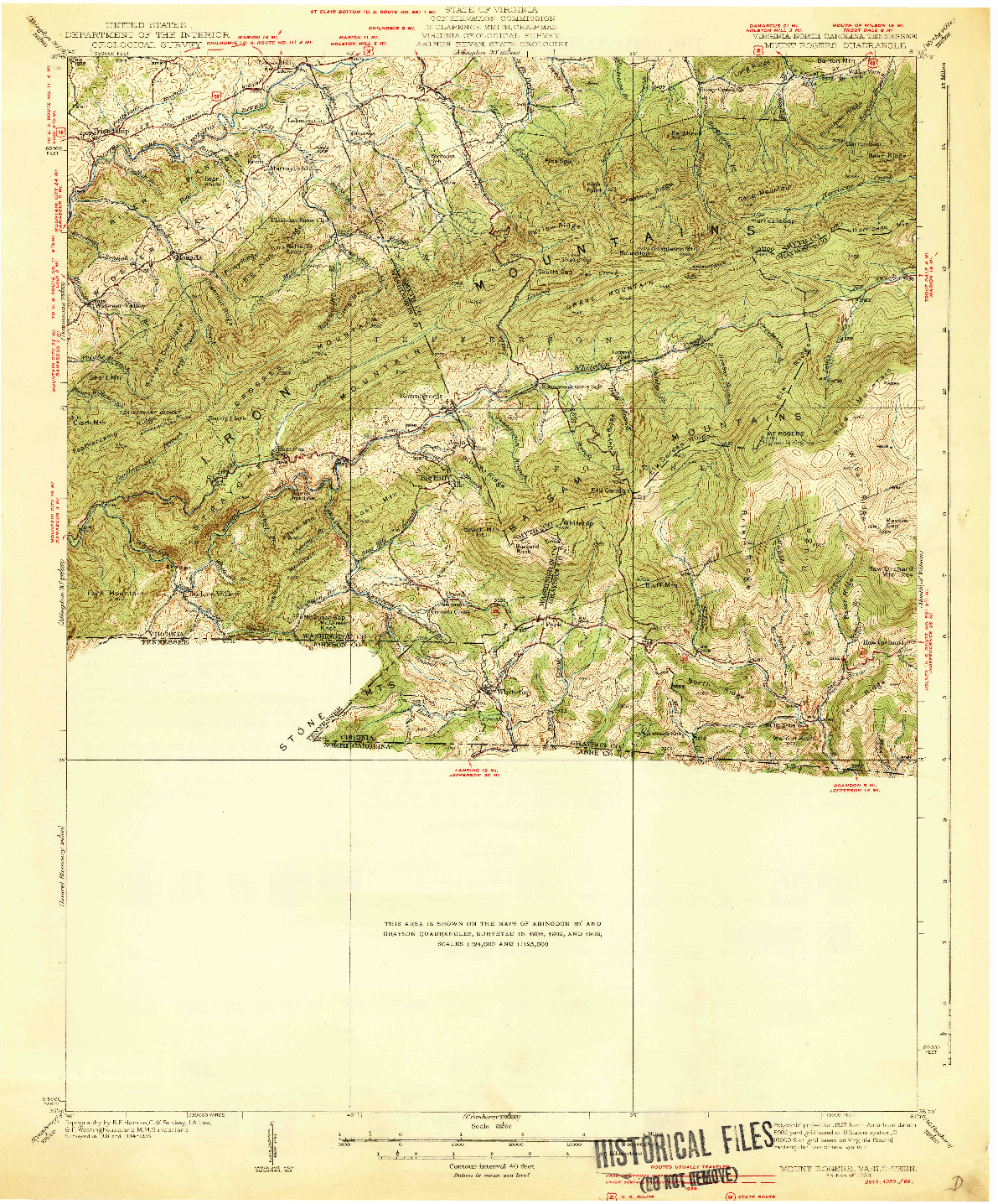 USGS 1:62500-SCALE QUADRANGLE FOR MOUNT ROGERS, VA 1939