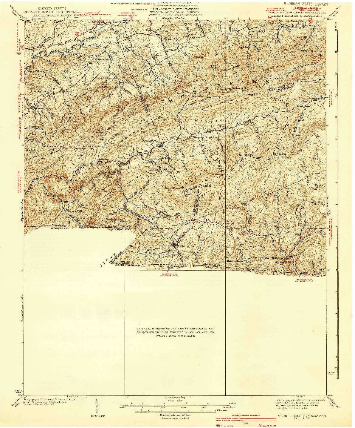 USGS 1:62500-SCALE QUADRANGLE FOR MOUNT ROGERS, VA 1939