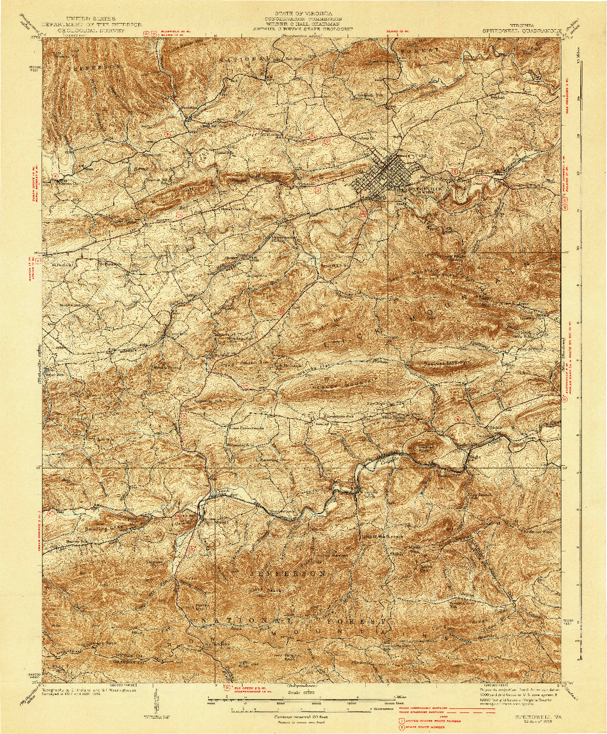 USGS 1:62500-SCALE QUADRANGLE FOR SPEEDWELL, VA 1939