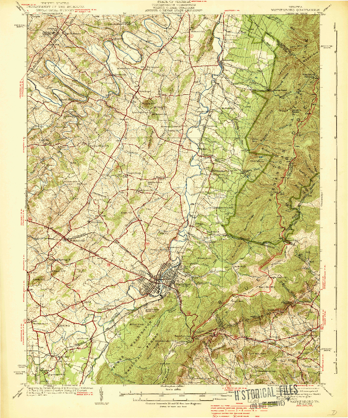 USGS 1:62500-SCALE QUADRANGLE FOR WAYNESBORO, VA 1939