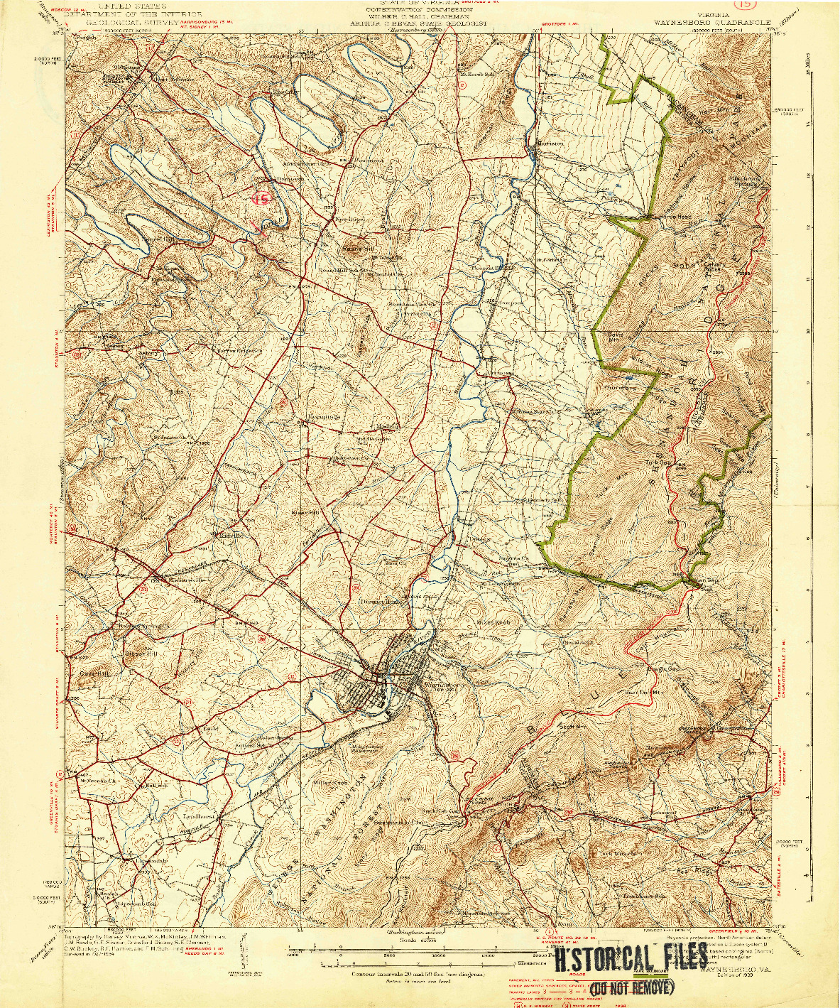 USGS 1:62500-SCALE QUADRANGLE FOR WAYNESBORO, VA 1939