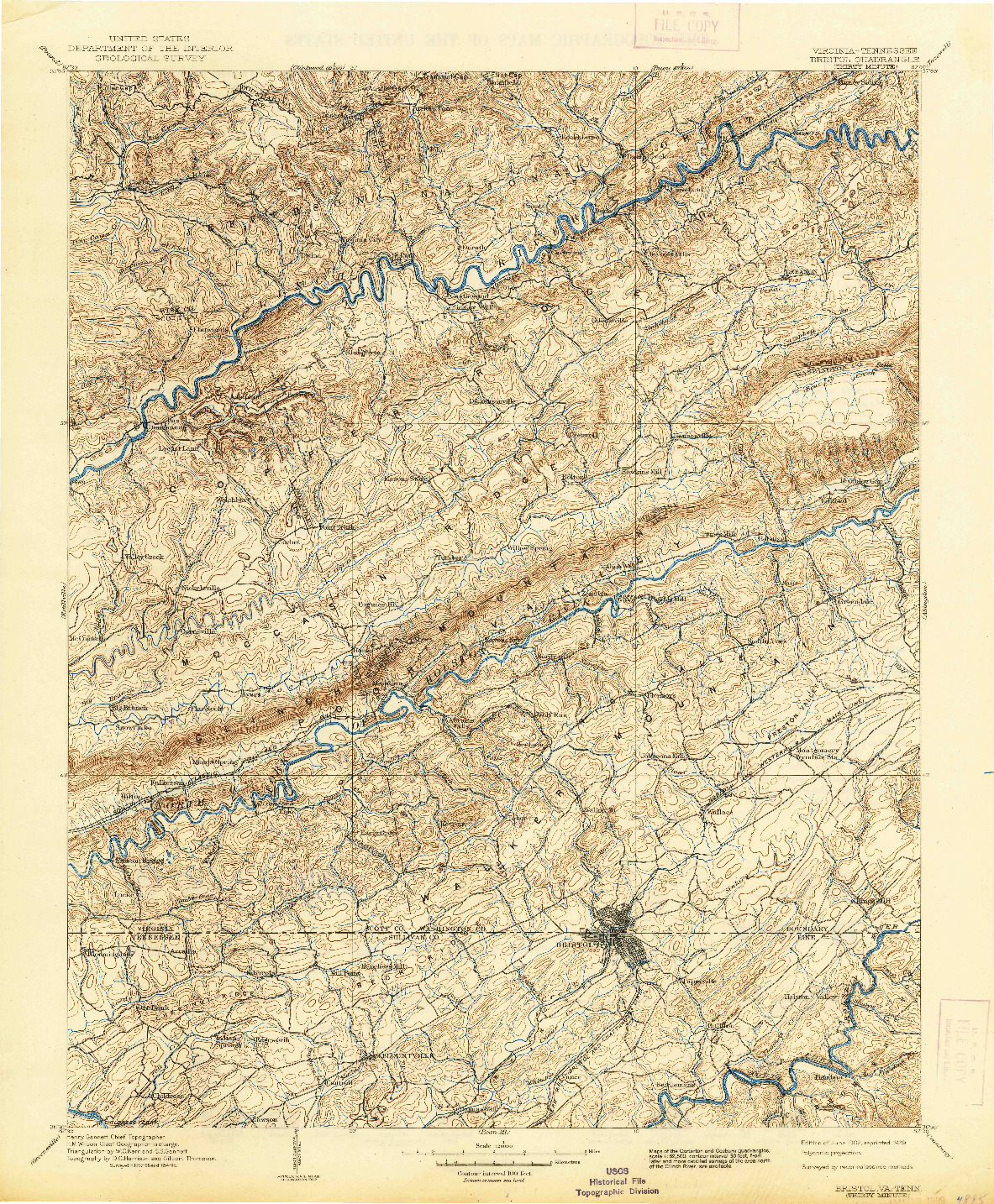 USGS 1:125000-SCALE QUADRANGLE FOR BRISTOL, VA 1902