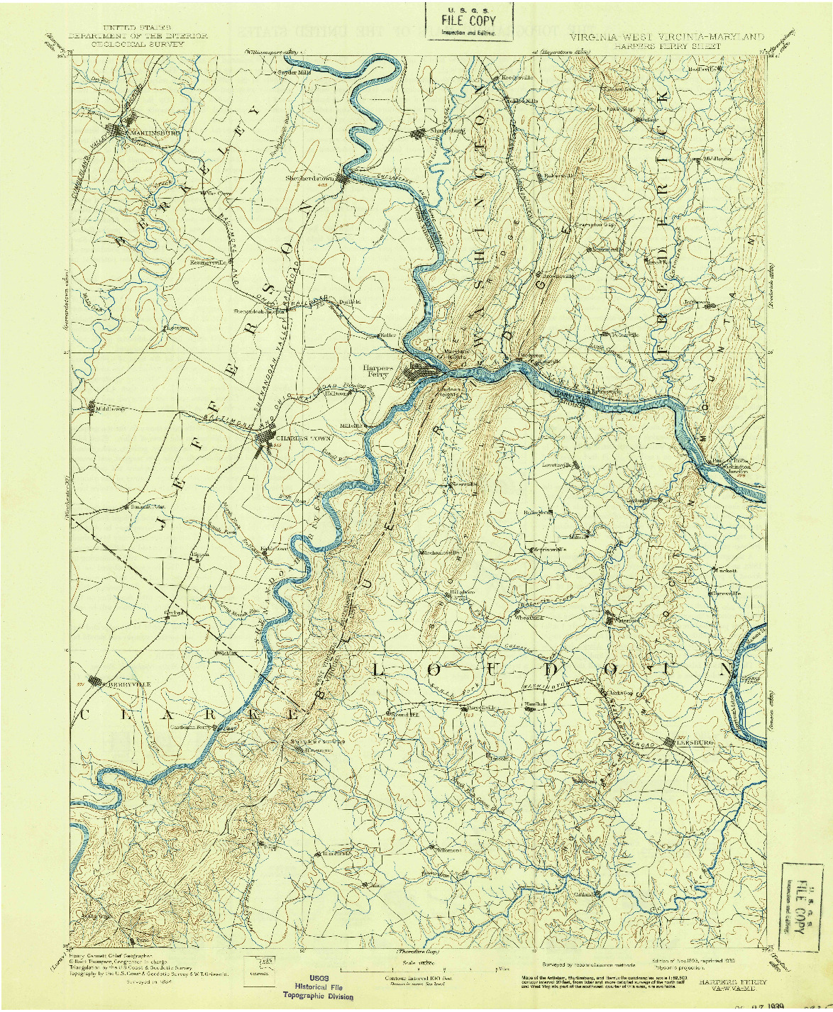 USGS 1:125000-SCALE QUADRANGLE FOR HARPERS FERRY, VA 1893