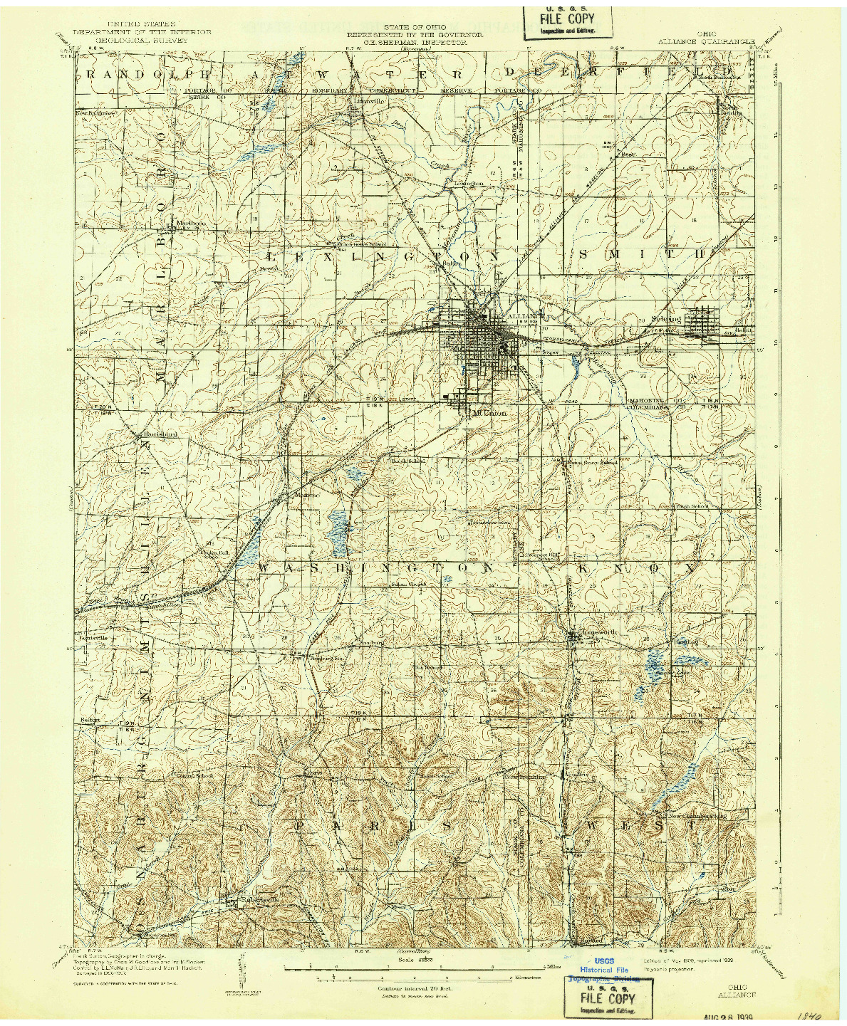 USGS 1:62500-SCALE QUADRANGLE FOR ALLIANCE, OH 1909