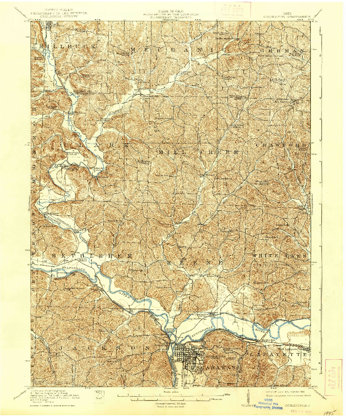 USGS 1:62500-SCALE QUADRANGLE FOR COSHOCTON, OH 1915