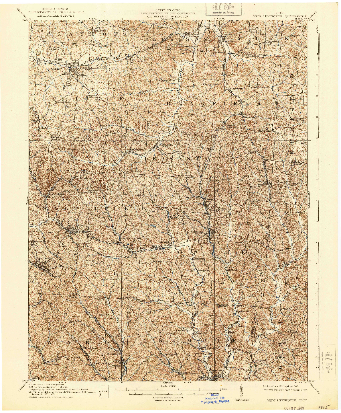 USGS 1:62500-SCALE QUADRANGLE FOR NEW LEXINGTON, OH 1911