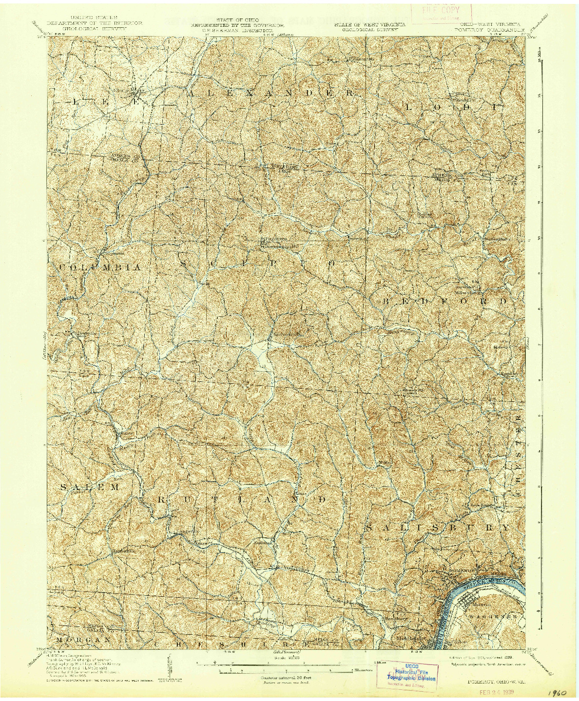 USGS 1:62500-SCALE QUADRANGLE FOR POMEROY, OH 1907