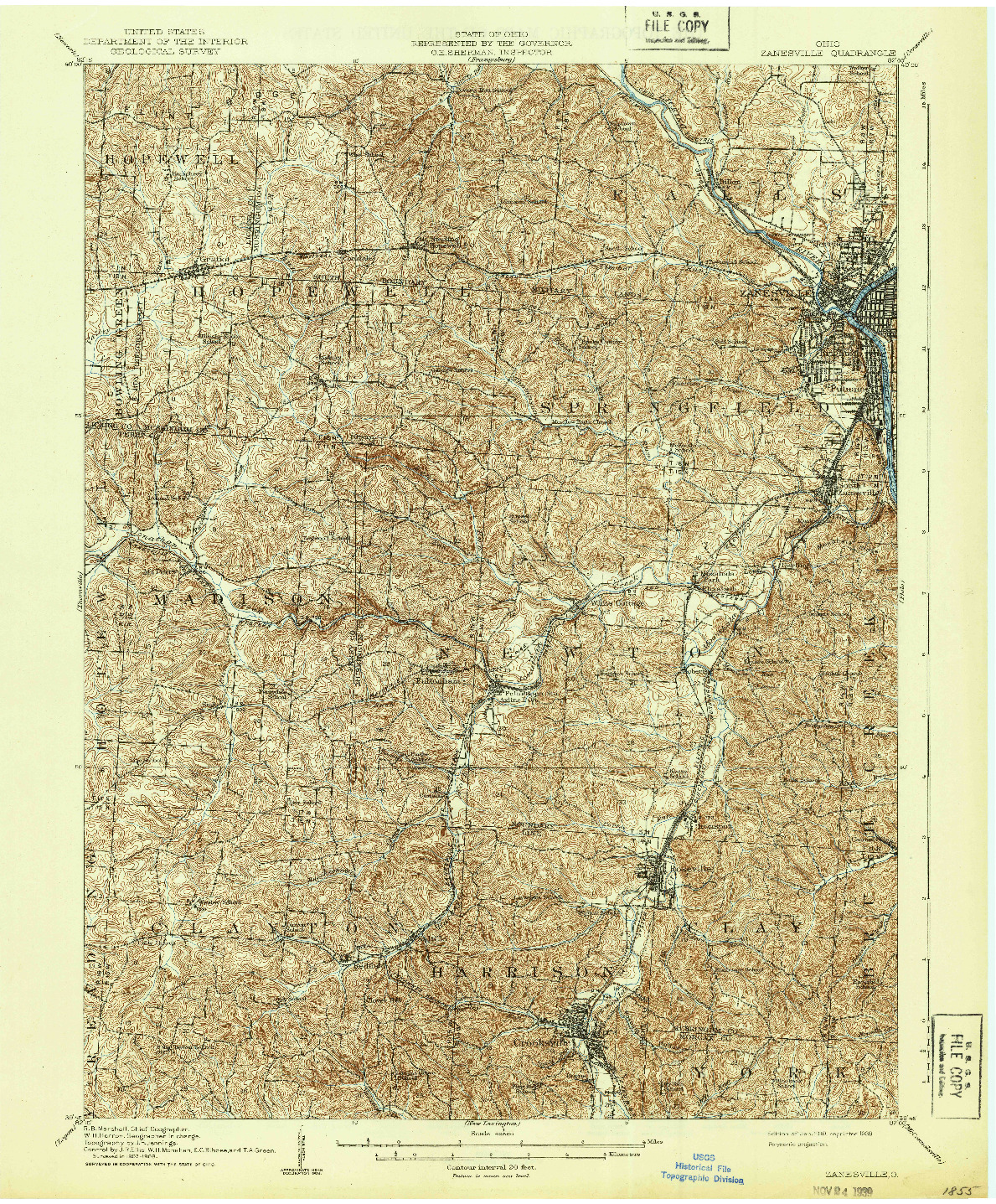 USGS 1:62500-SCALE QUADRANGLE FOR ZANESVILLE, OH 1910