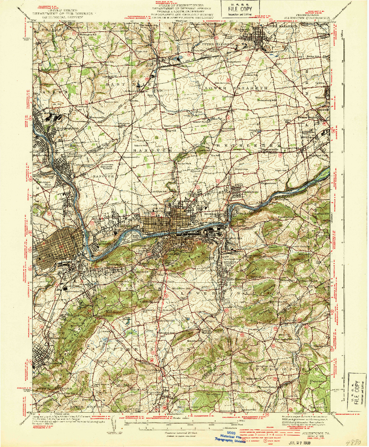 USGS 1:62500-SCALE QUADRANGLE FOR ALLENTOWN, PA 1939